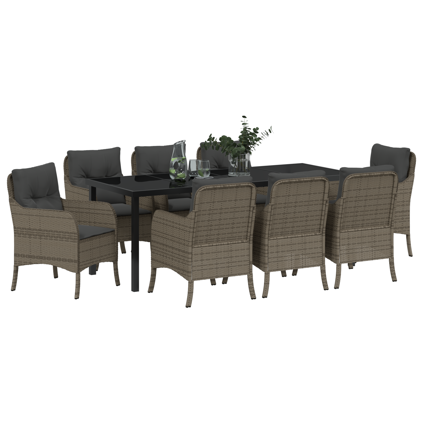 9-частен комплект за хранене в градината с възглавници сив полиратан - Image 3