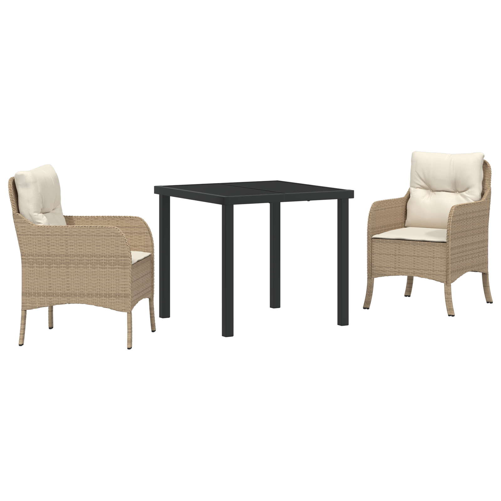 Комплект градински столове от 3 части с възглавници в бежово полиратан - Image 2