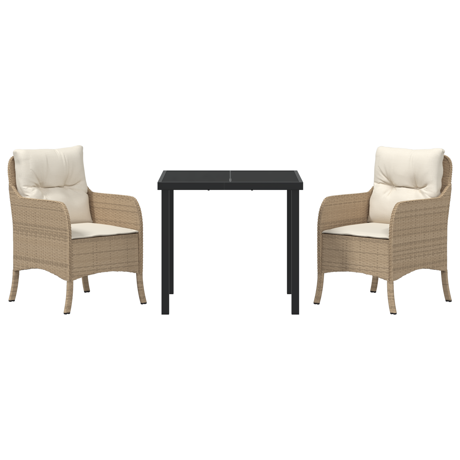 Комплект градински столове от 3 части с възглавници в бежово полиратан - Image 7