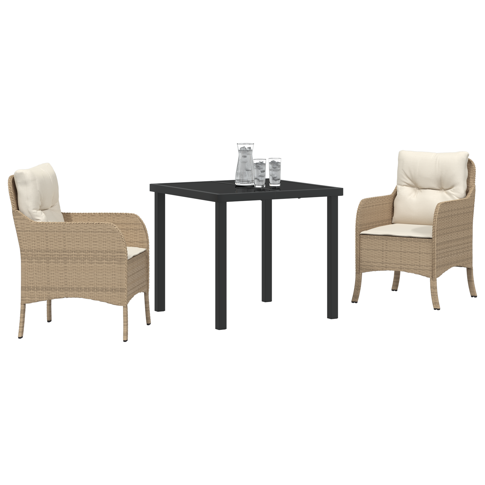 Комплект градински столове от 3 части с възглавници в бежово полиратан - Image 3