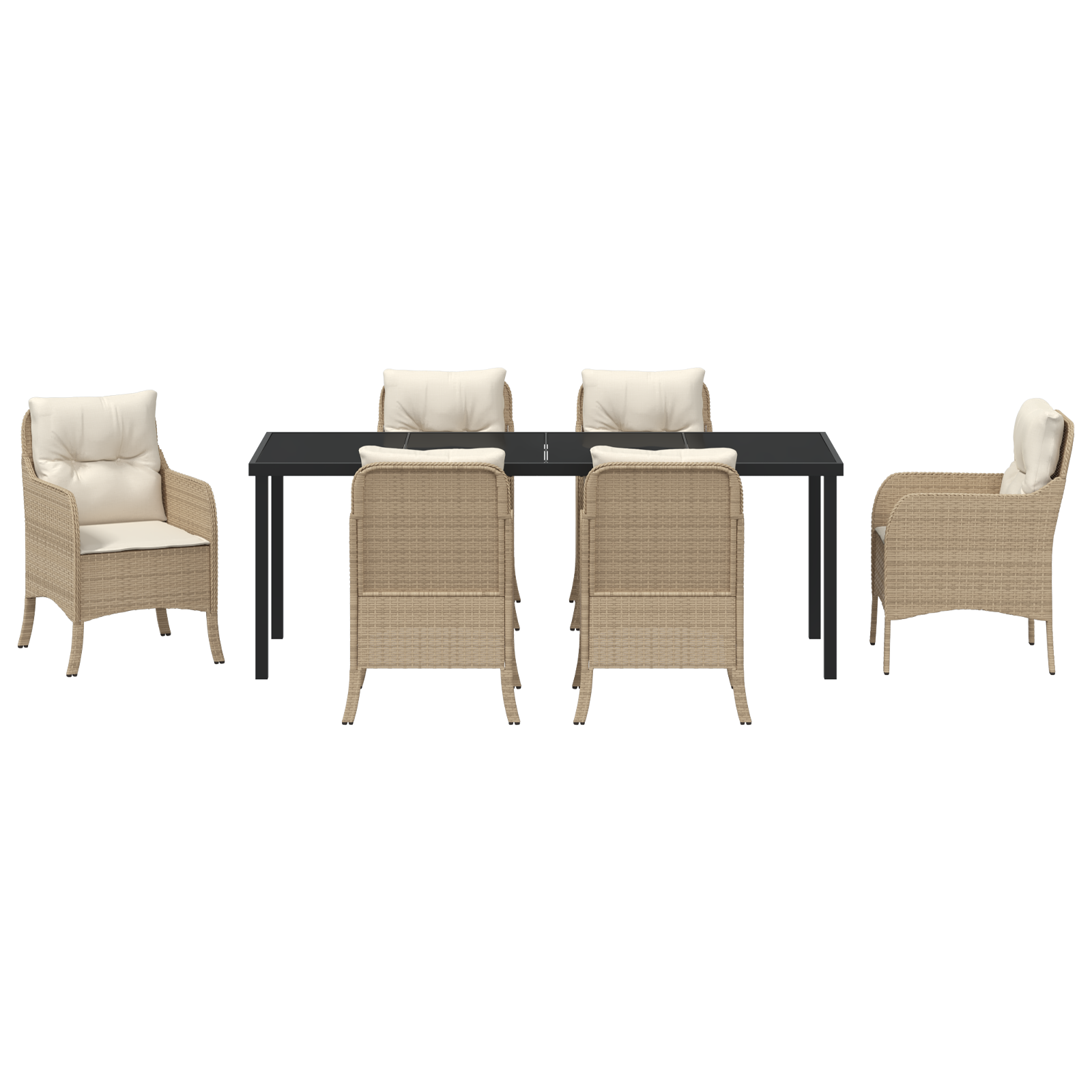 7 Часов комплект градински трапезарни столове с възглавнички бежов полиратан - Image 7