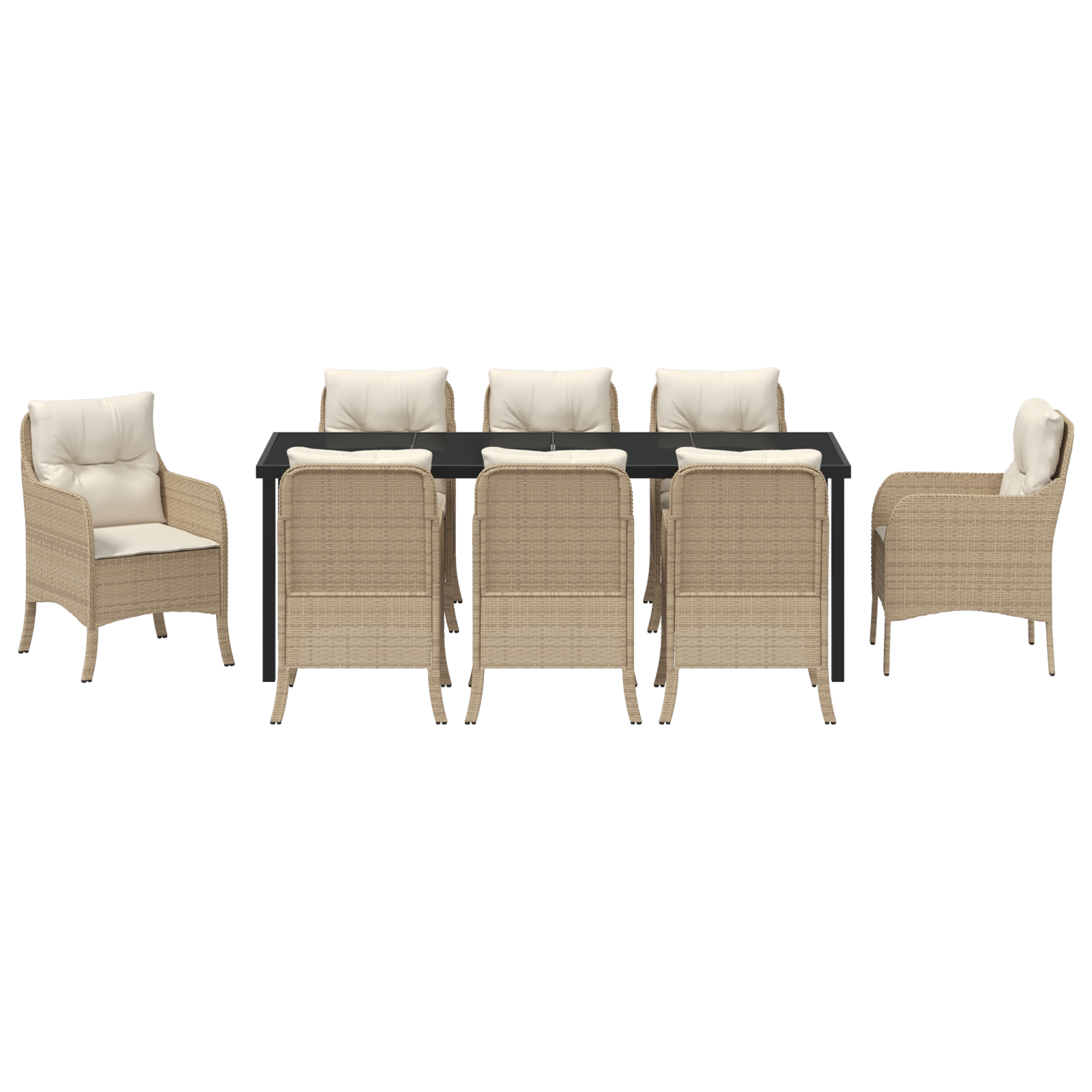 9 Членен Комплект за Външна Трапезария с Възглавници Бежов Полиплетен Ратан - Image 7