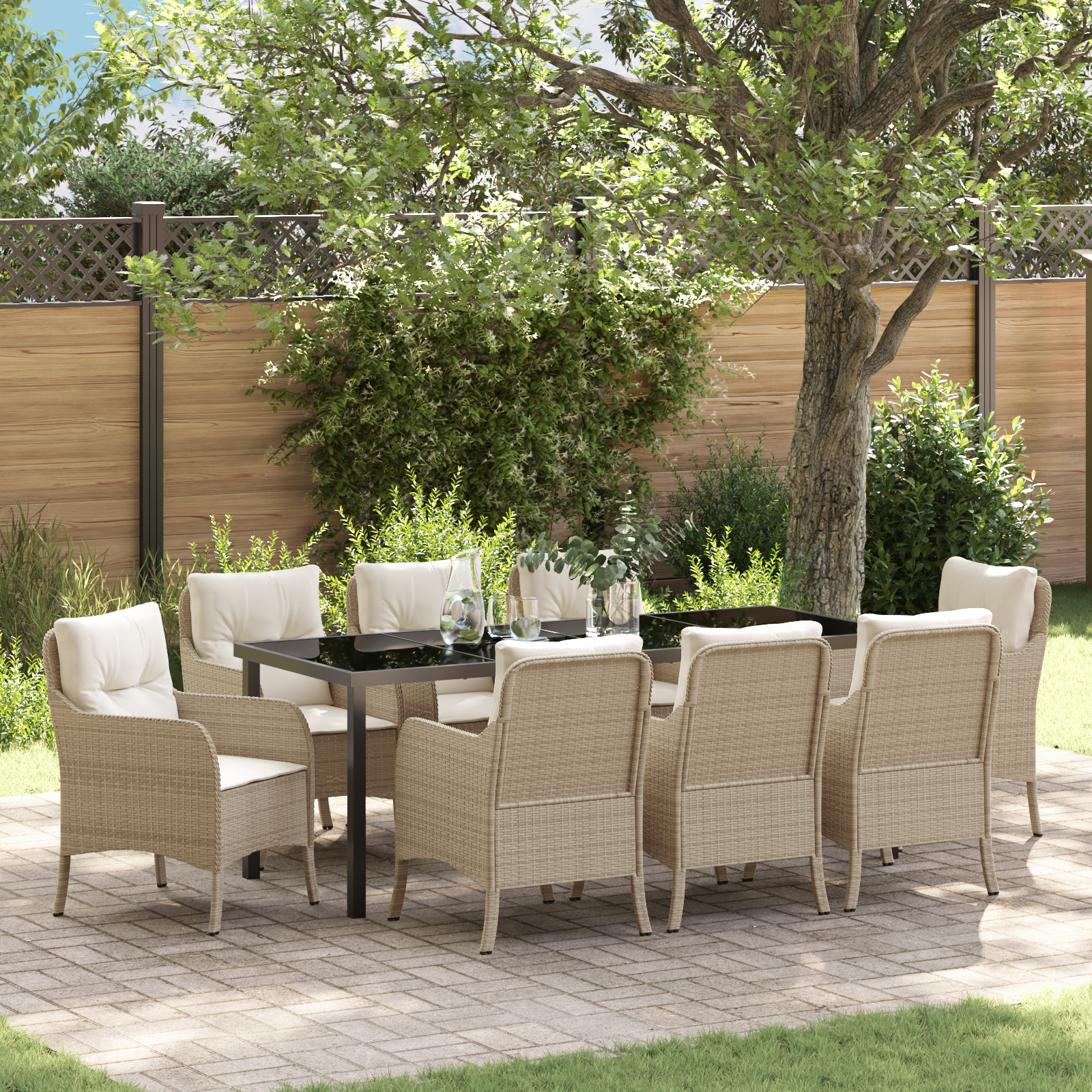 Thumbnail - vidaXL 9-teiliges Garten-Esszimmer-Set mit Kissen Beige Poly-Rattan