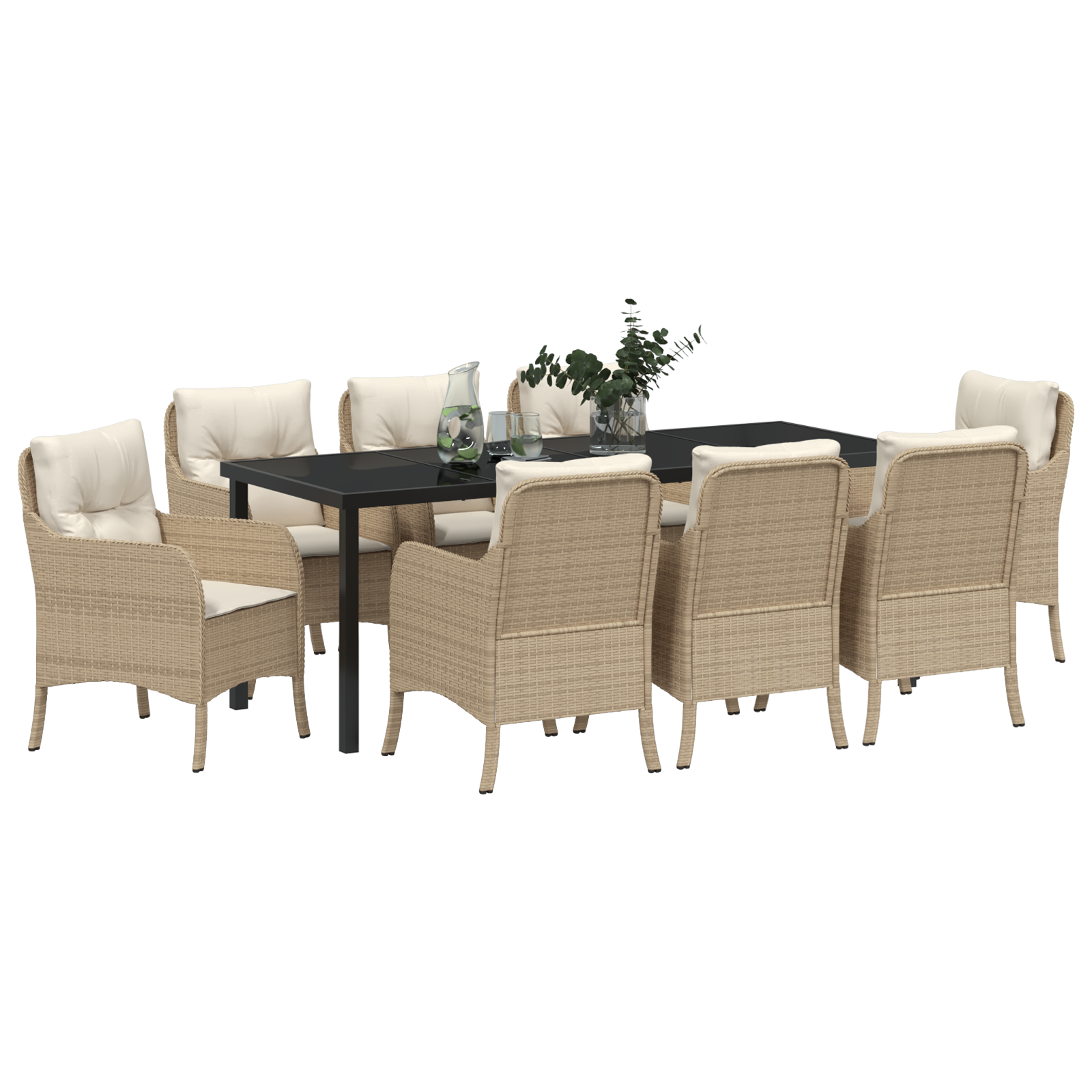 Thumbnail - vidaXL 9-teiliges Garten-Esszimmer-Set mit Kissen Beige Poly-Rattan