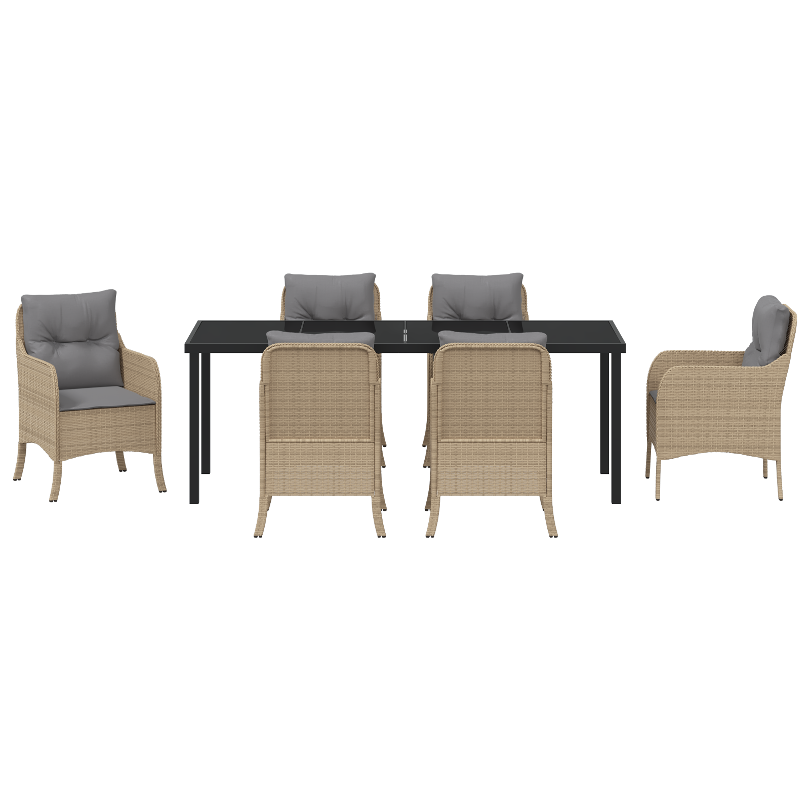 комплект от 7 градински трапезен стола с възглавници бежов полиратан - Image 6