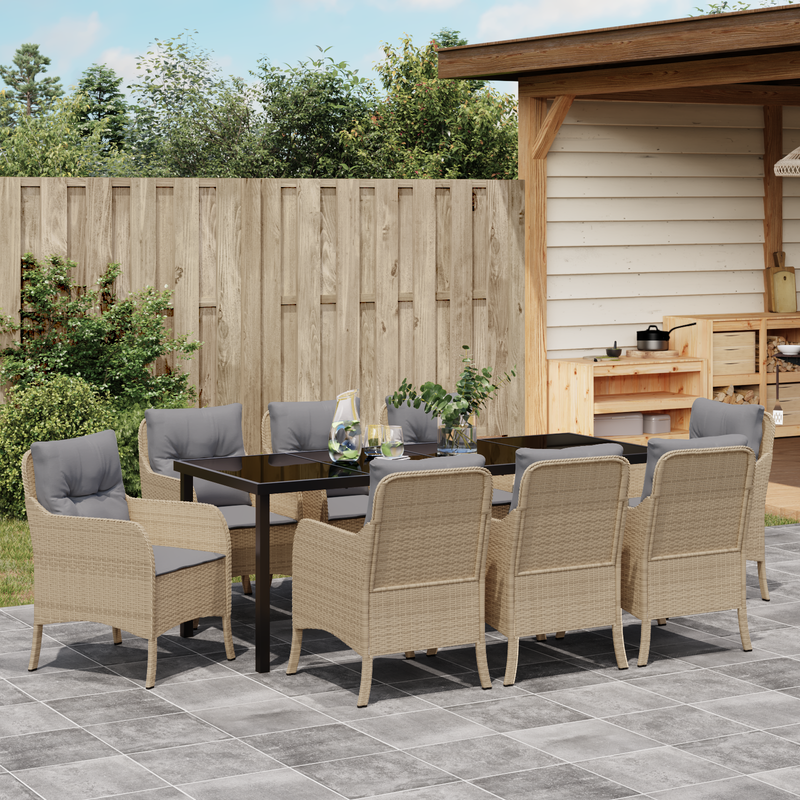 Комплект от 9 части за градината с възглавници Бежов Полиратан - Image 4