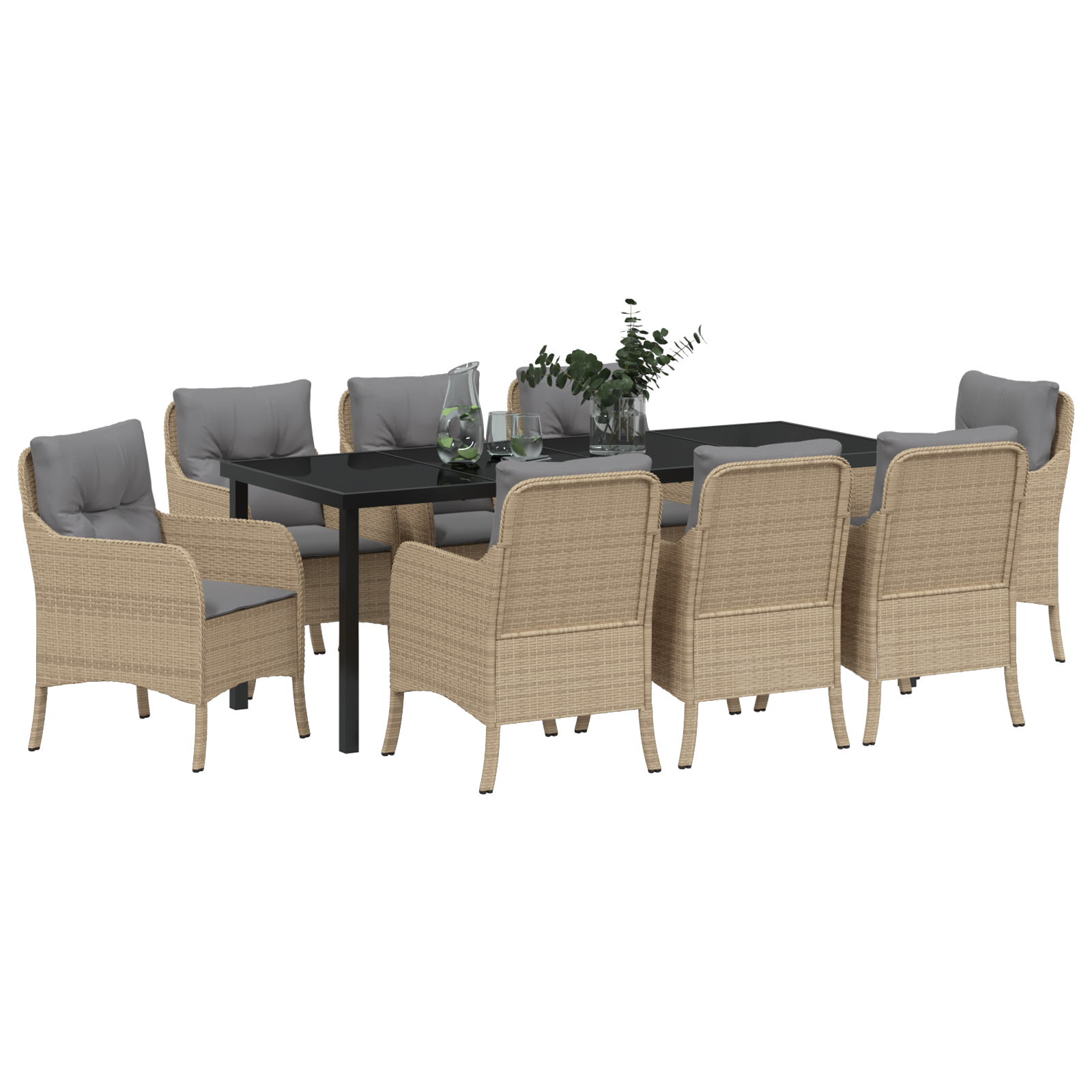 Комплект от 9 части за градината с възглавници Бежов Полиратан - Image 3