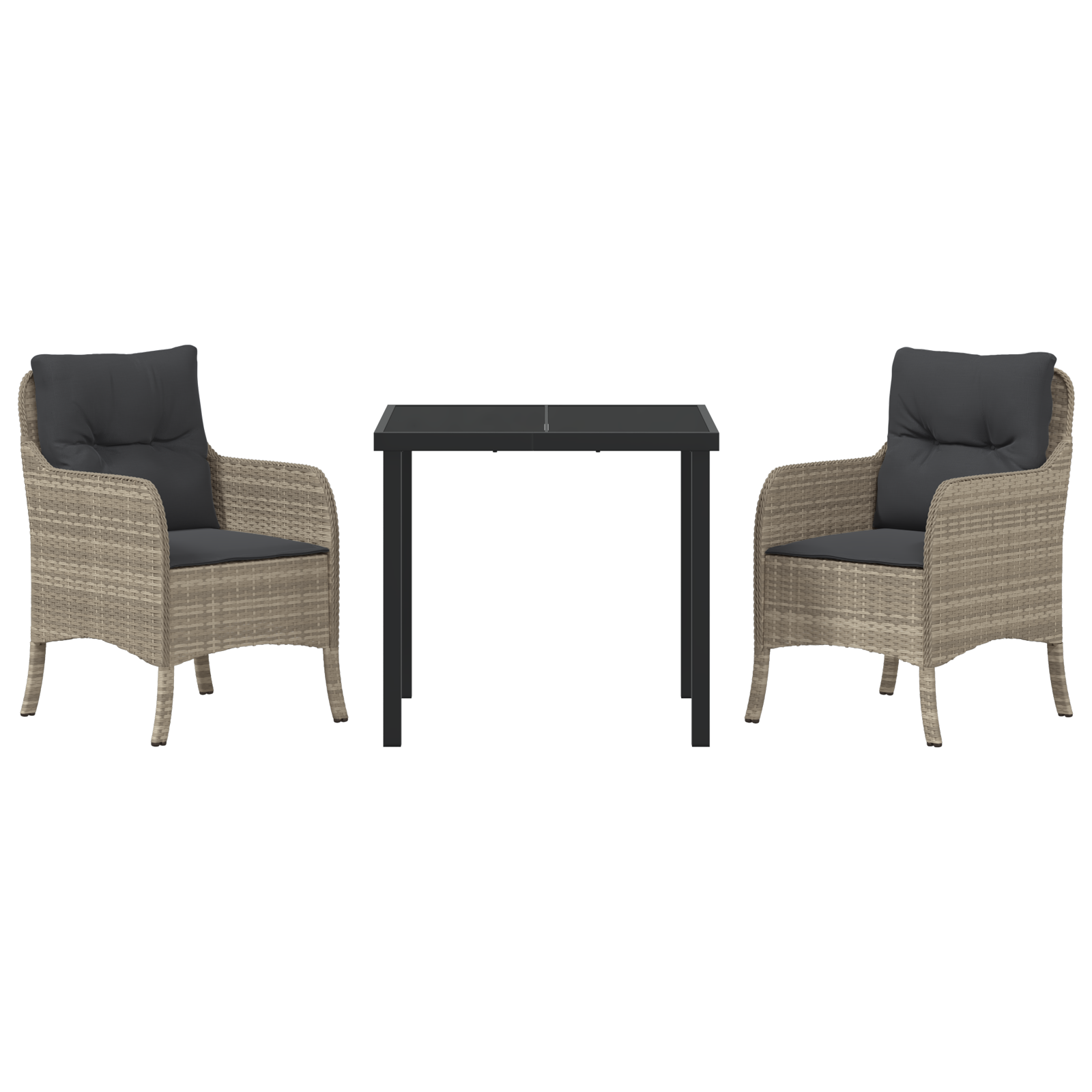 3 части градински трапезен комплект с възглавници Светлосиво Поли ратан - Image 7