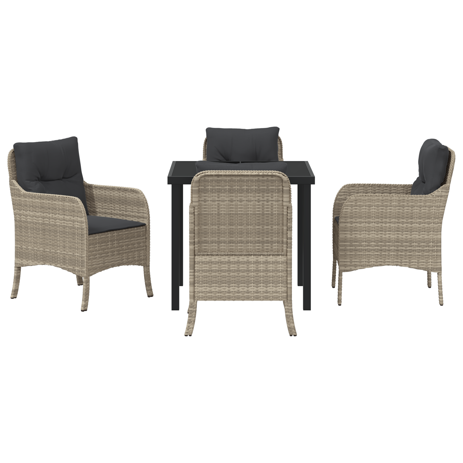 Комплект градински трапезен стол със възглавници  Светлосиво Поли ратан - Image 7