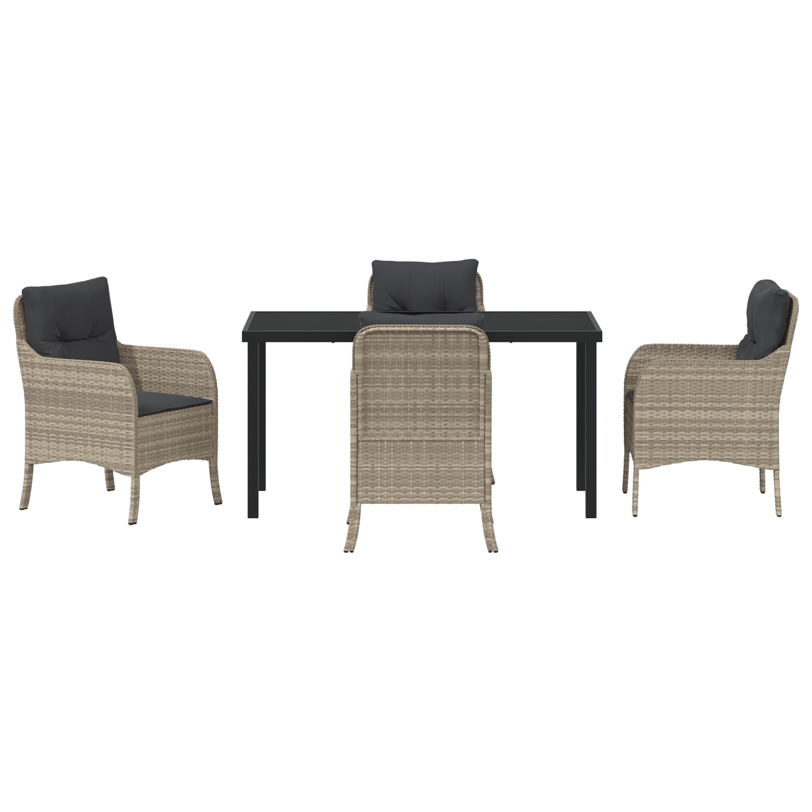 Комплект от 5 градински трапезарен стол с възглавници Светлосиво Поли ратан - Image 7