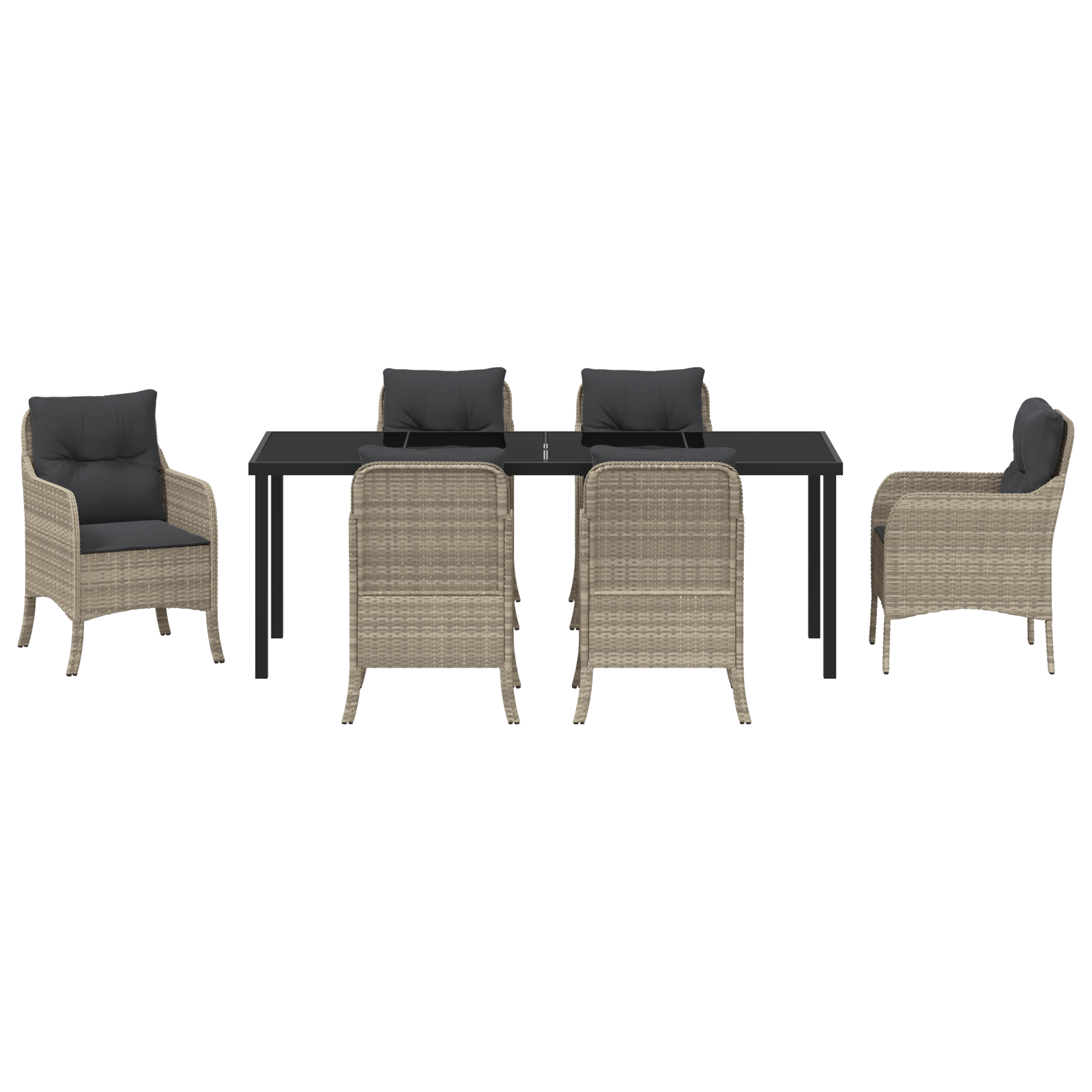 7-частен комплект за хранене в градината с възглавници Светлосив Полиратан - Image 7