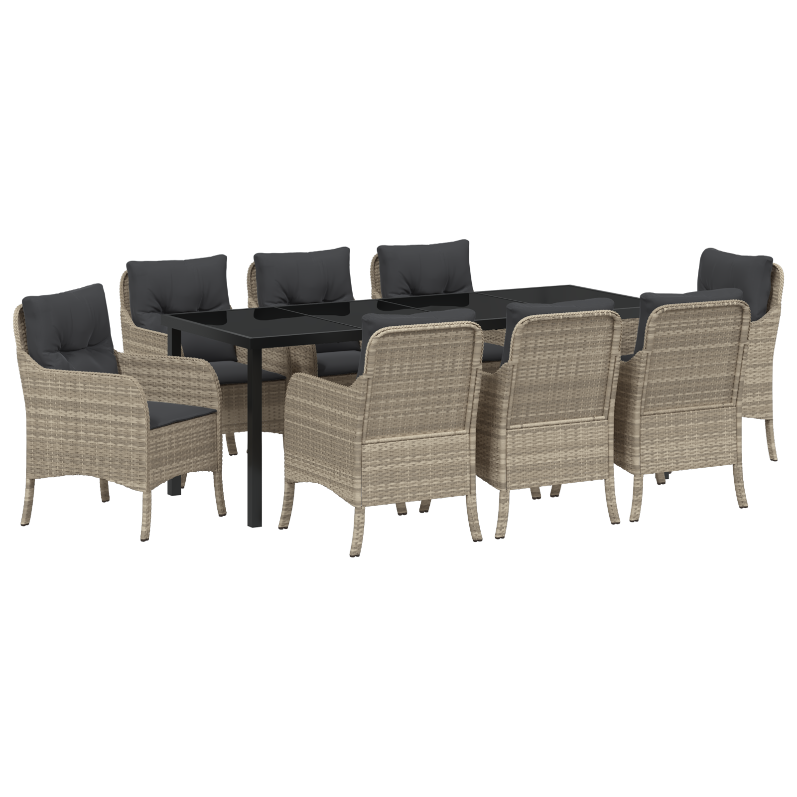 9-частен комплект градински трапезарии с възглавници Светло сиво полиратан - Image 2