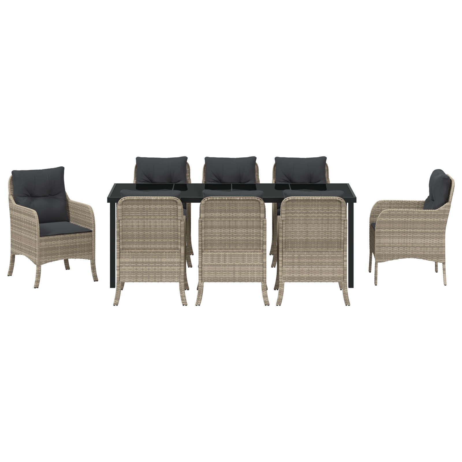 9-частен комплект градински трапезарии с възглавници Светло сиво полиратан - Image 7