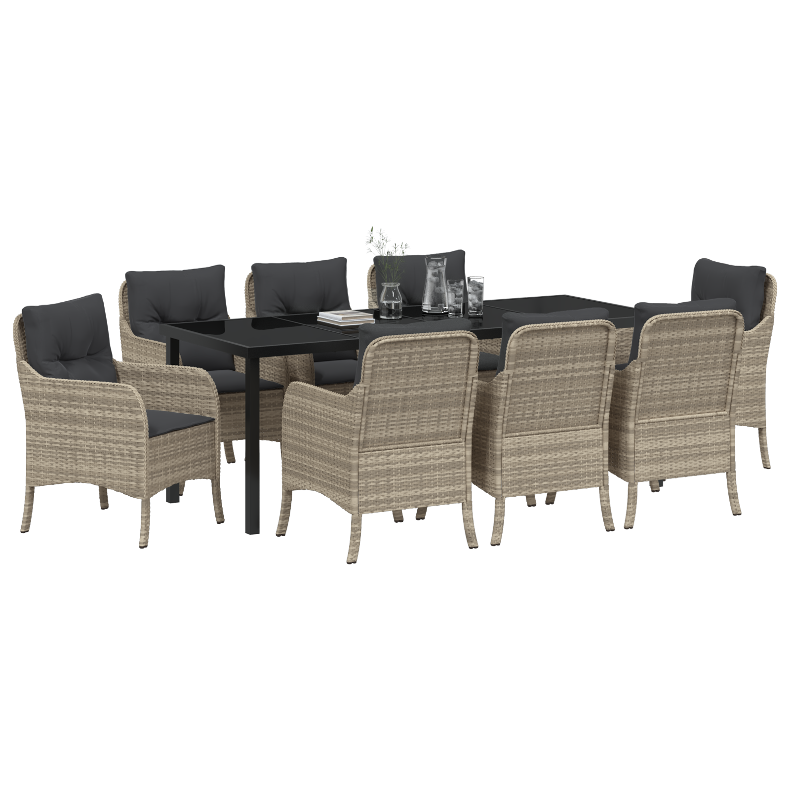 9-частен комплект градински трапезарии с възглавници Светло сиво полиратан - Image 3