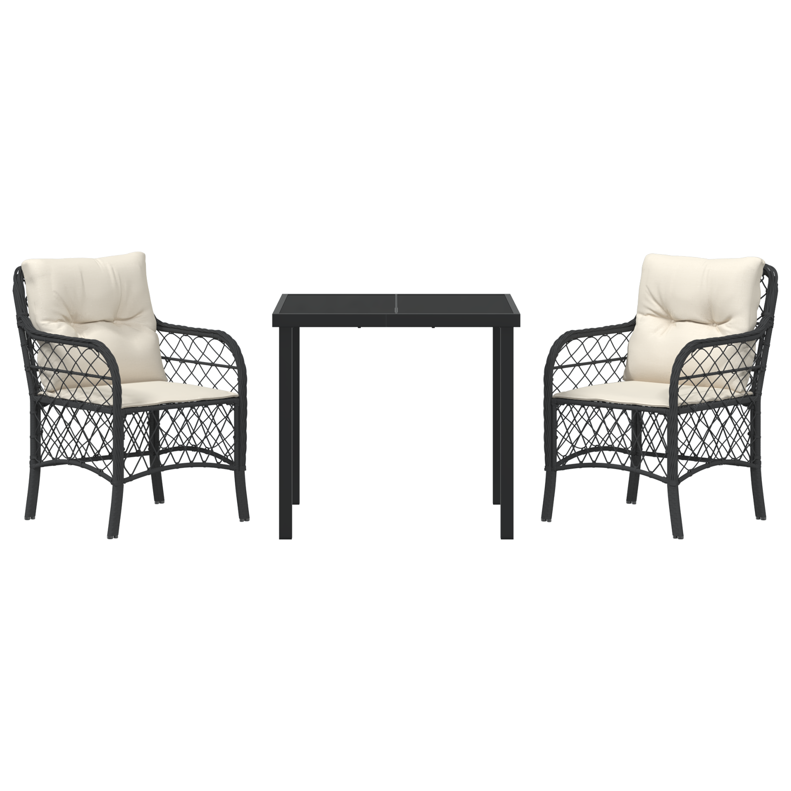 3 частен градински комплект за хранене с възглавници Черен полиратан - Image 7