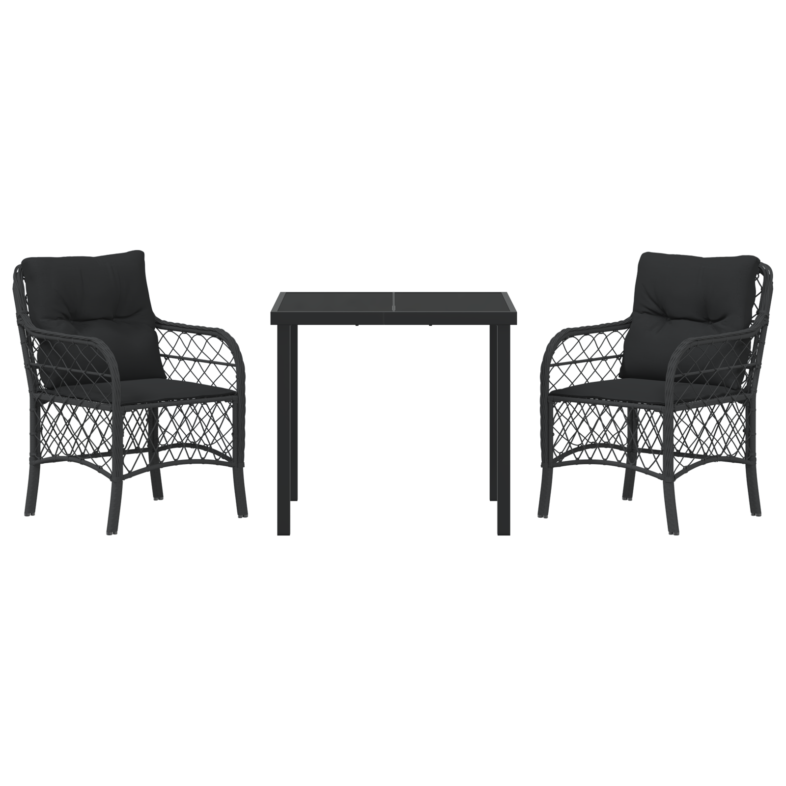 3 Частен Градински Комплект За Хранене с Възглавници Черен Полимерен Ратан - Image 7