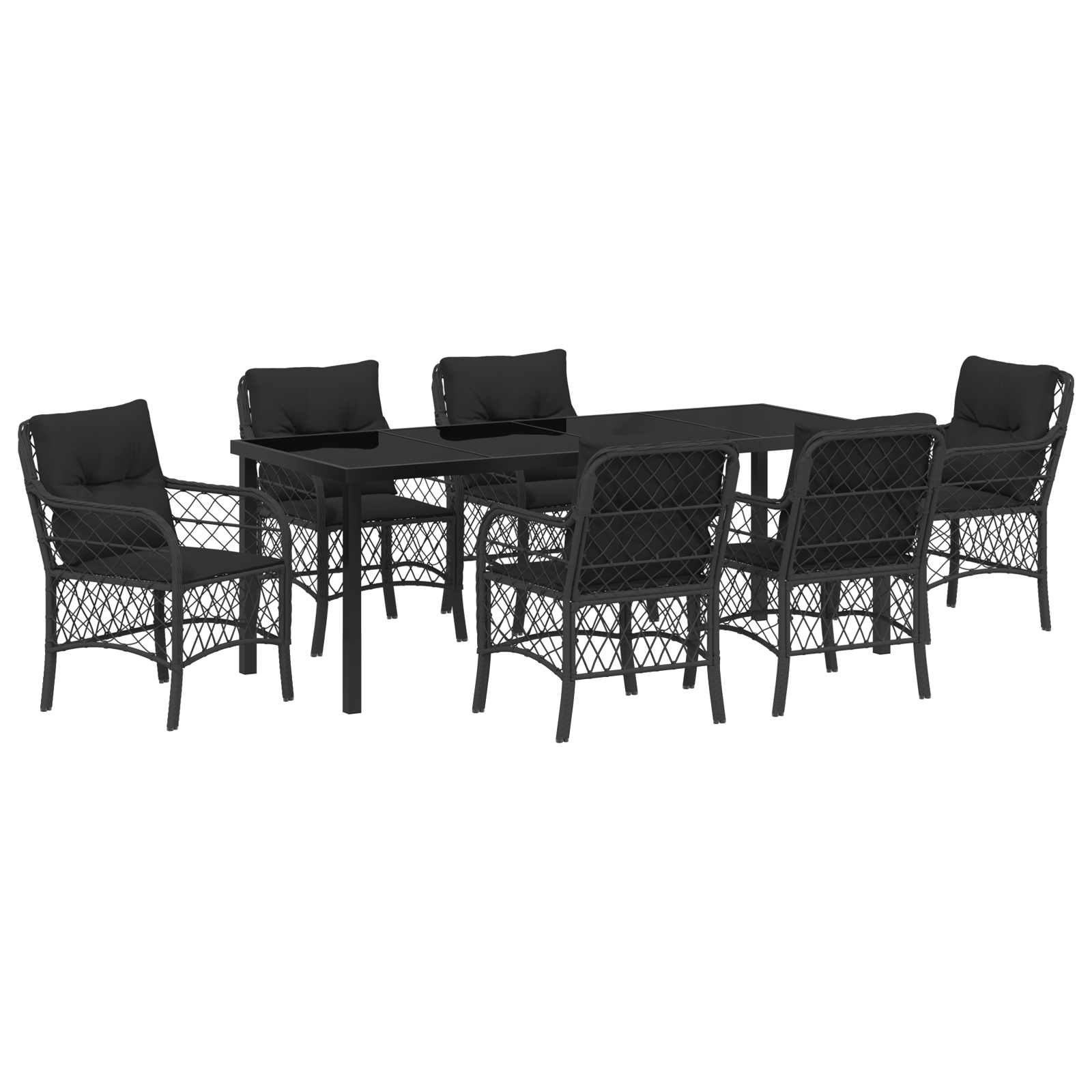 7 части градински трапезен комплект с възглавници черен поли ратан - Image 2