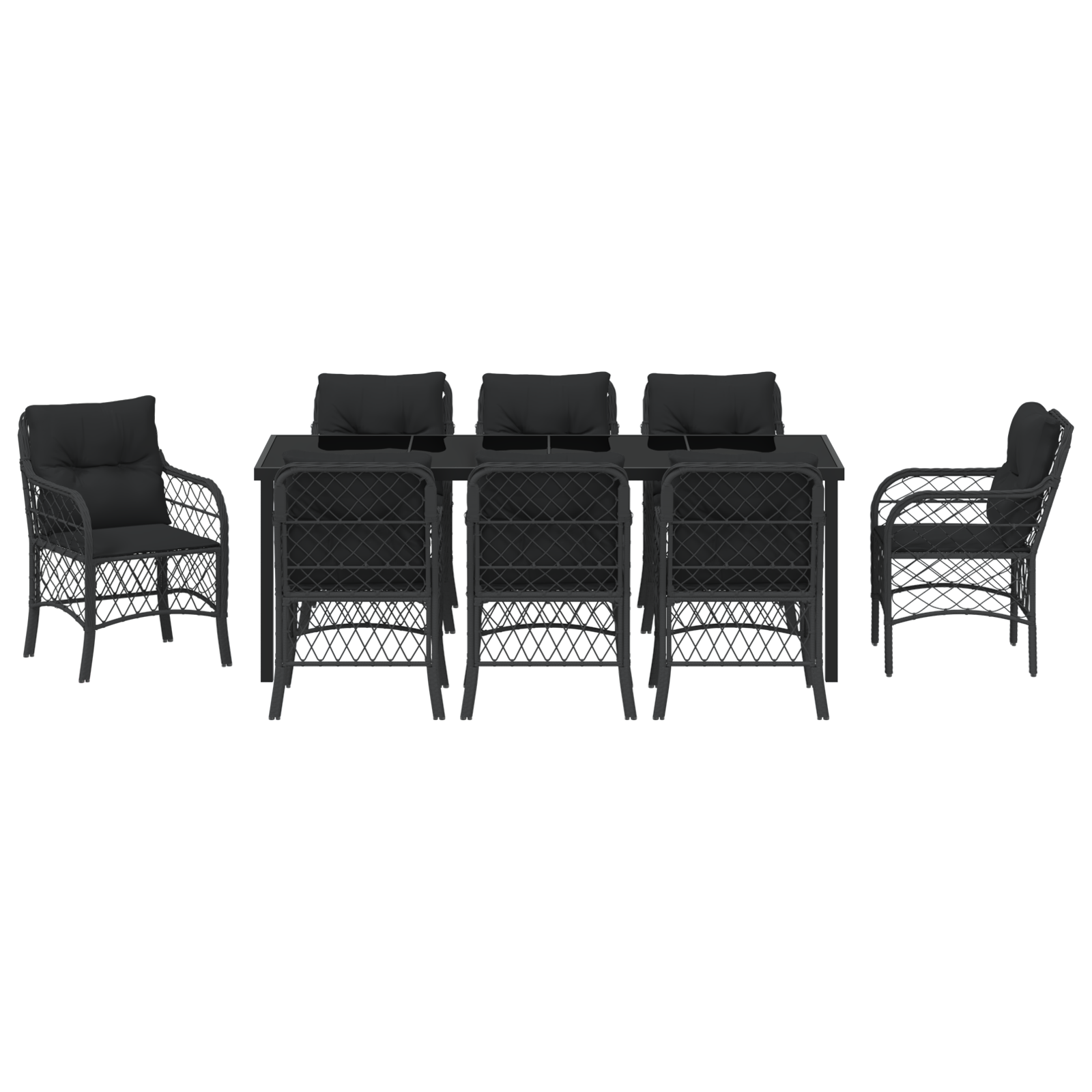 9 части градински комплект за хранене с възглавнички черен поли ратан - Image 7