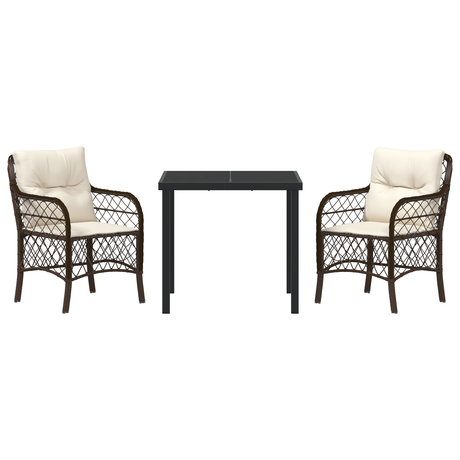 Комплект градинска трапезария от 3 части с възглавници кафяв полиратан - Image 7