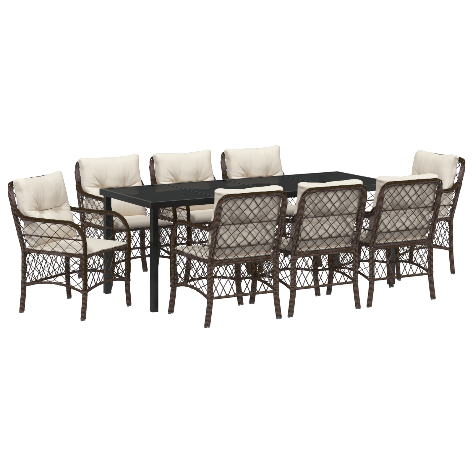 9 частен комплект градинска трапеза с възглавници кафяв полимерен ратан - Image 2