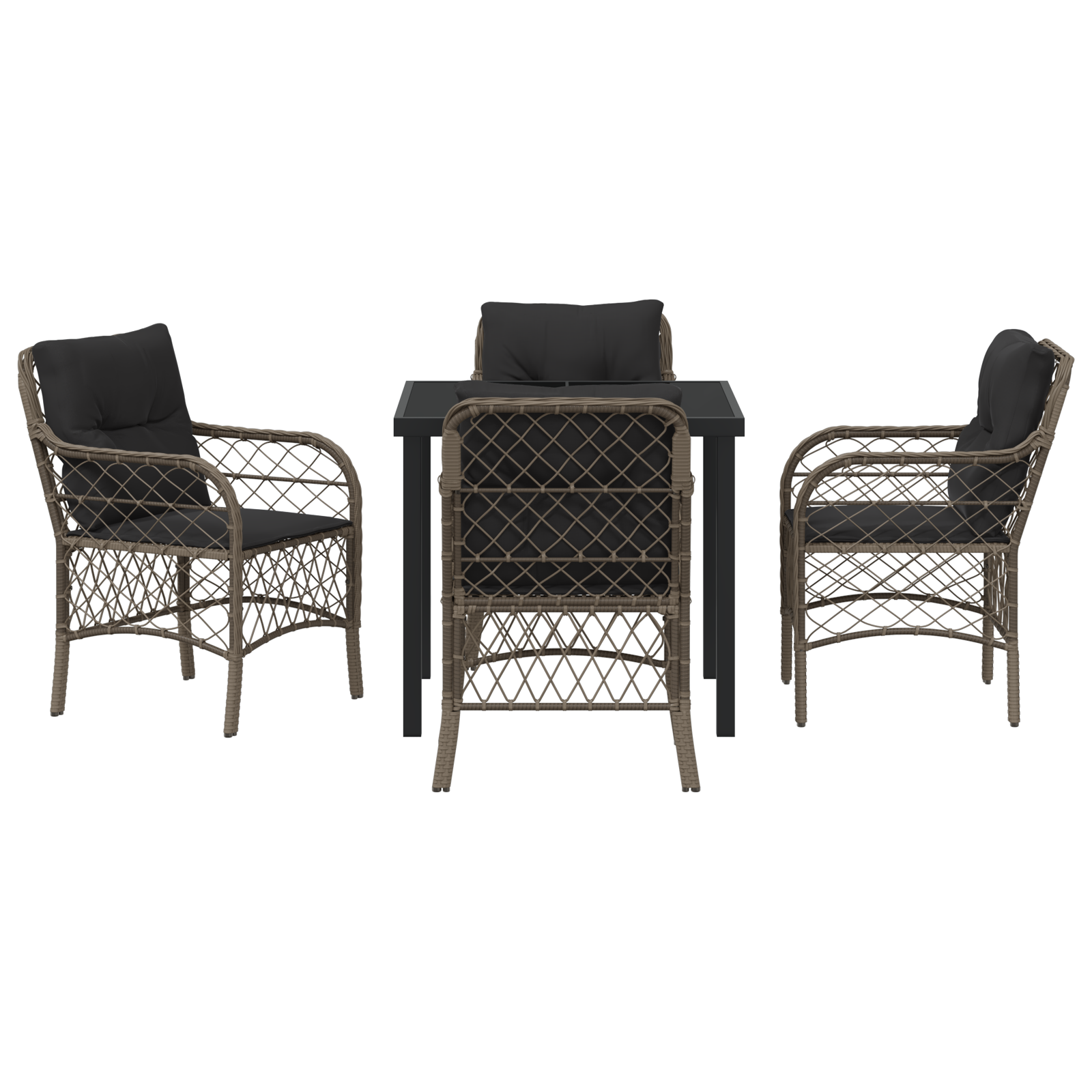 5-частен градински комплект с възглавници, сиво полимерен ратан - Image 7