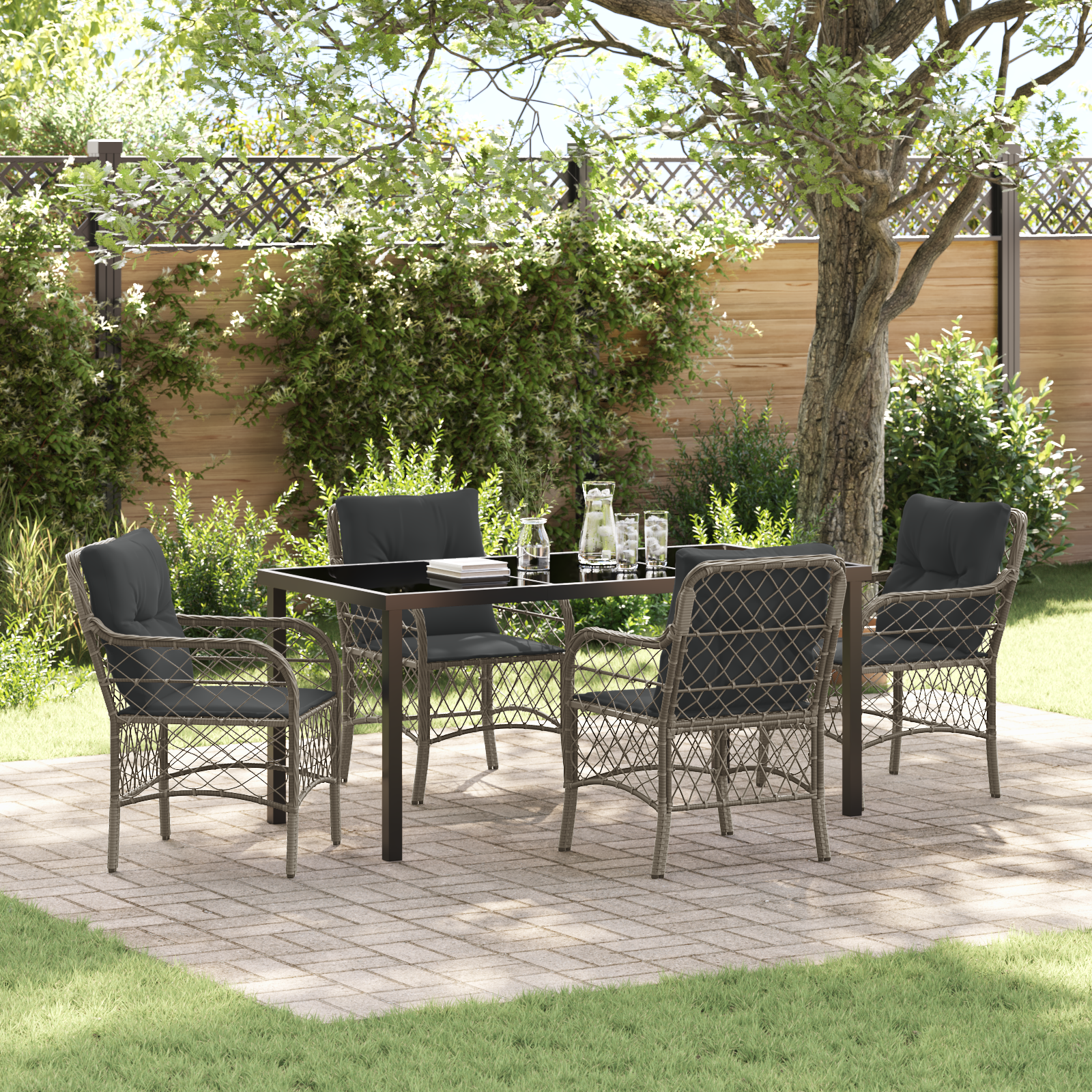 5 Частен Градински Трапезен Комплект с Възглавници Сив Полипропилен