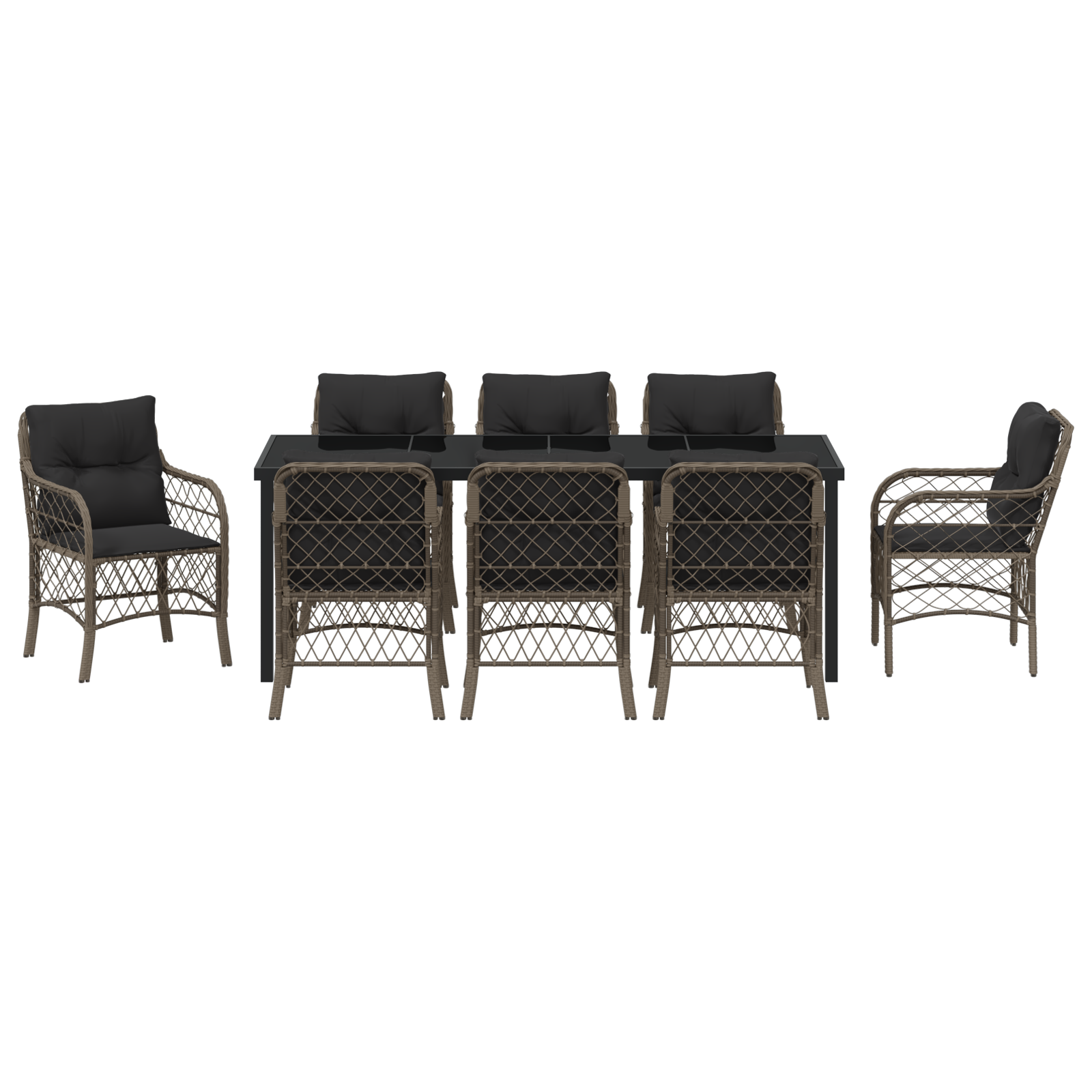 9 Часов Градински Трапезен Комплект с Възглавници Сиво Полиратан - Image 7