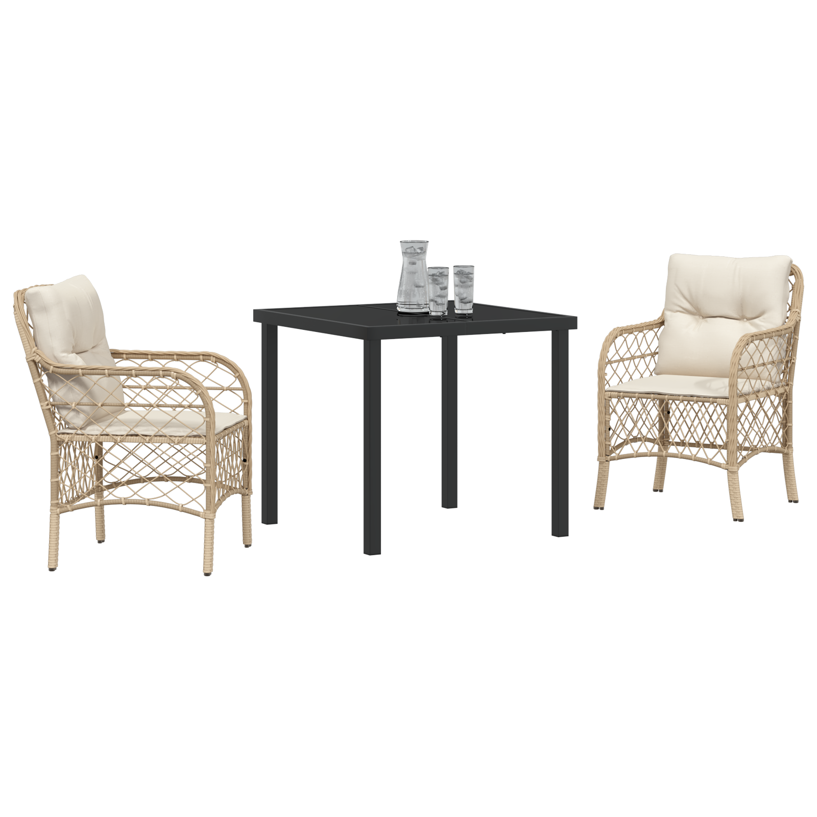 3 Частен комплект за хранене в градината с възглавници Бежов Полиратан - Image 3