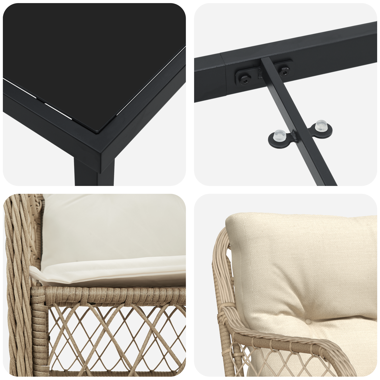 5 Членен Комплект за Градинско Хранене с Възглавници Бежов Полиратан - Image 9