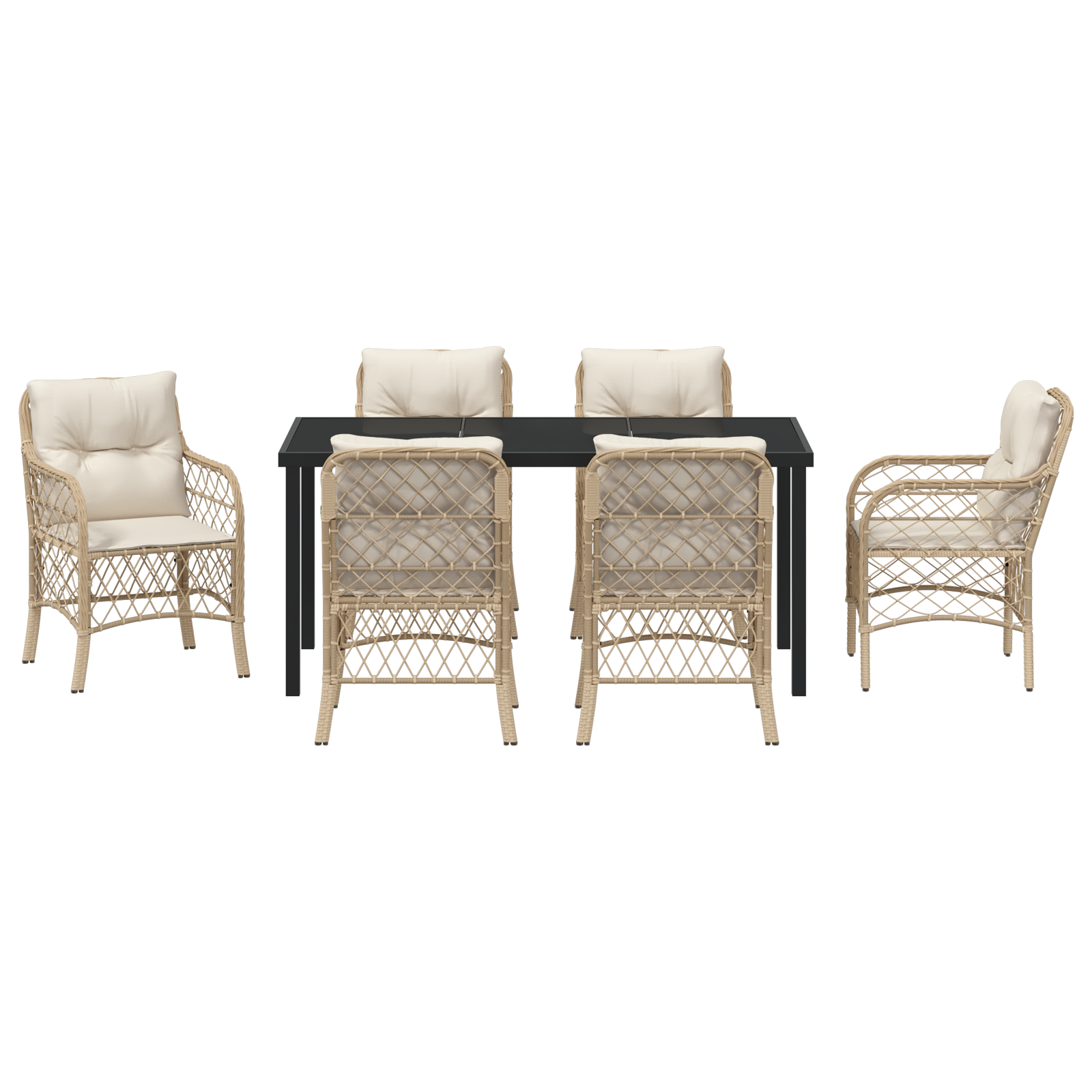 7-частен комплект за градинска трапезария с възглавници Бежов полиратан - Image 7