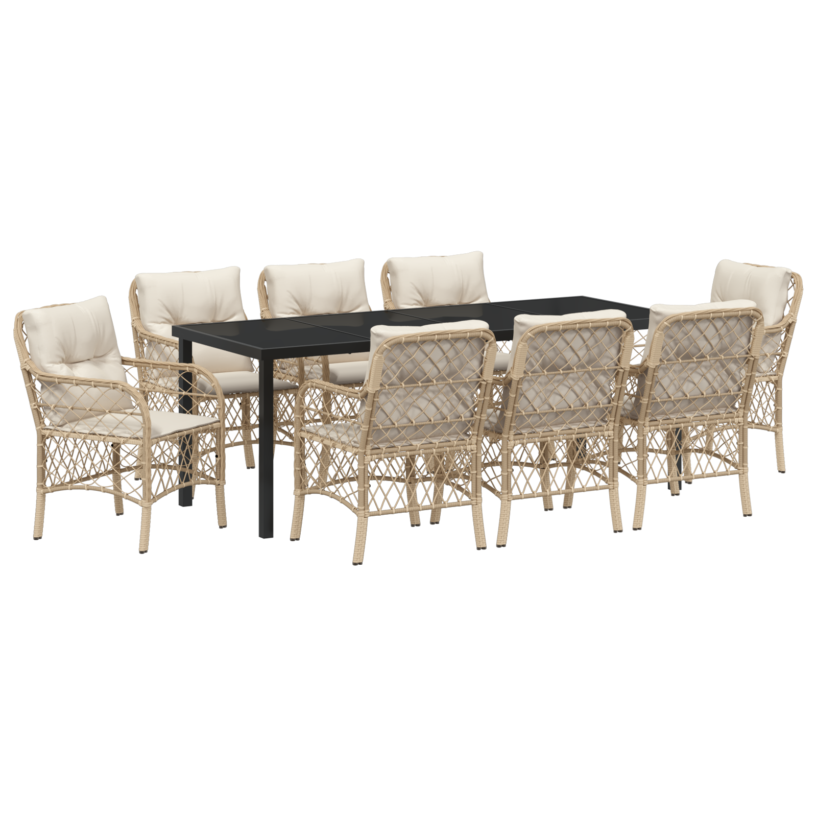 9-частен комплект за хранене на градината с възглавници Бежов поли ратан - Image 2