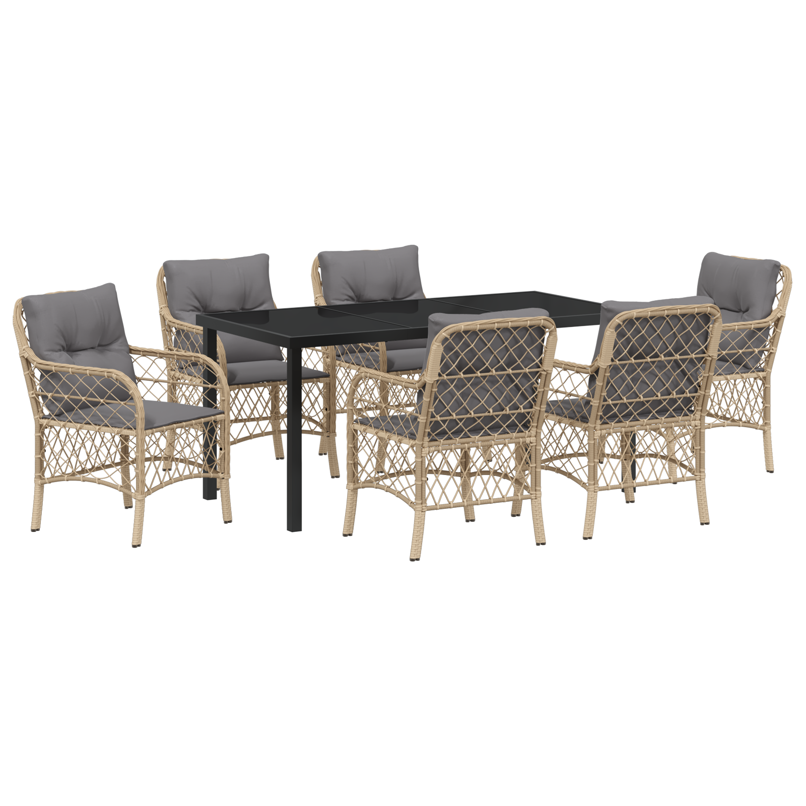 7-частен градински комплект за хранене с възглавници Бежов полиратан - Image 2