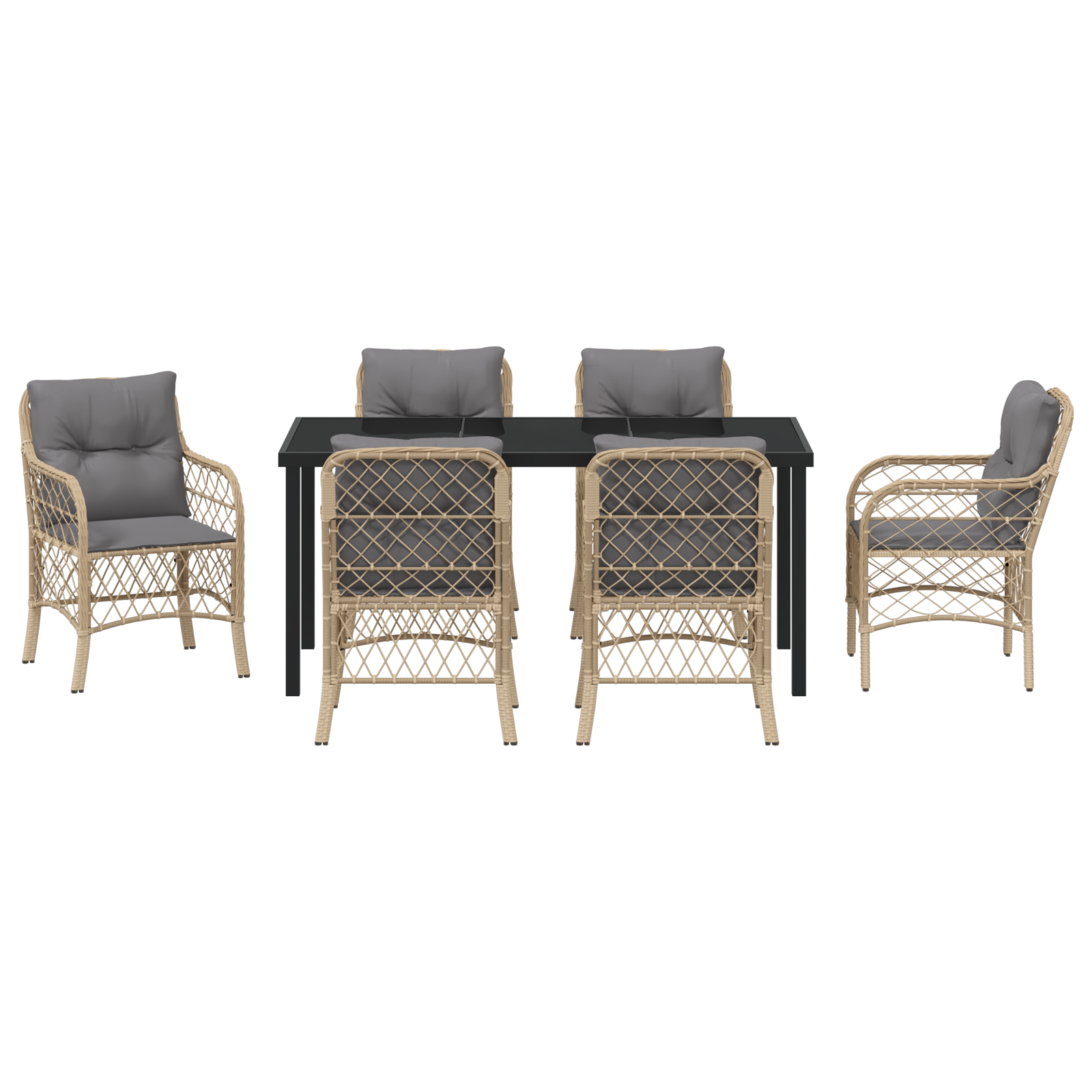 7-частен градински комплект за хранене с възглавници Бежов полиратан - Image 7