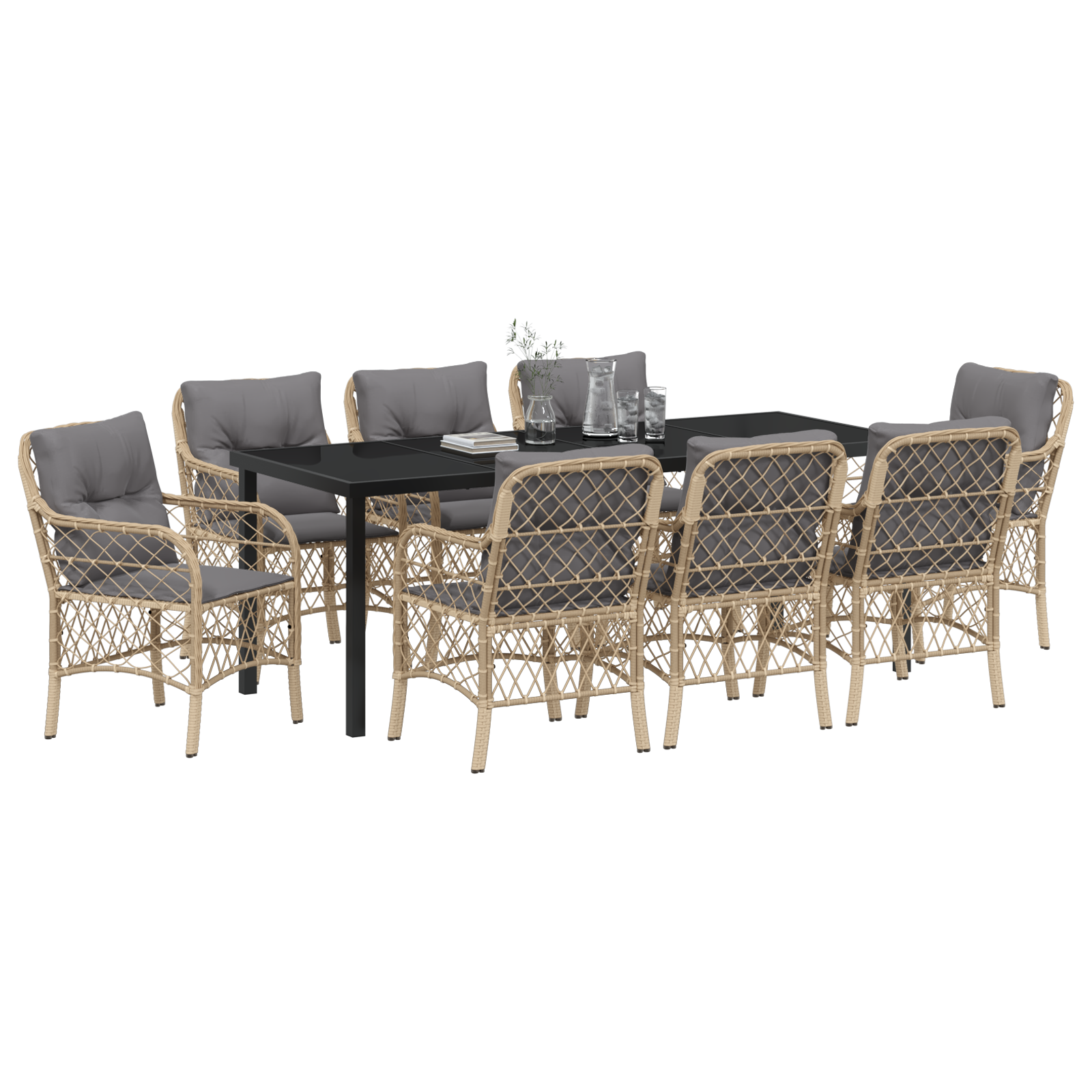 9 частен градински обяд с възглавници бежово поли раттан - Image 3