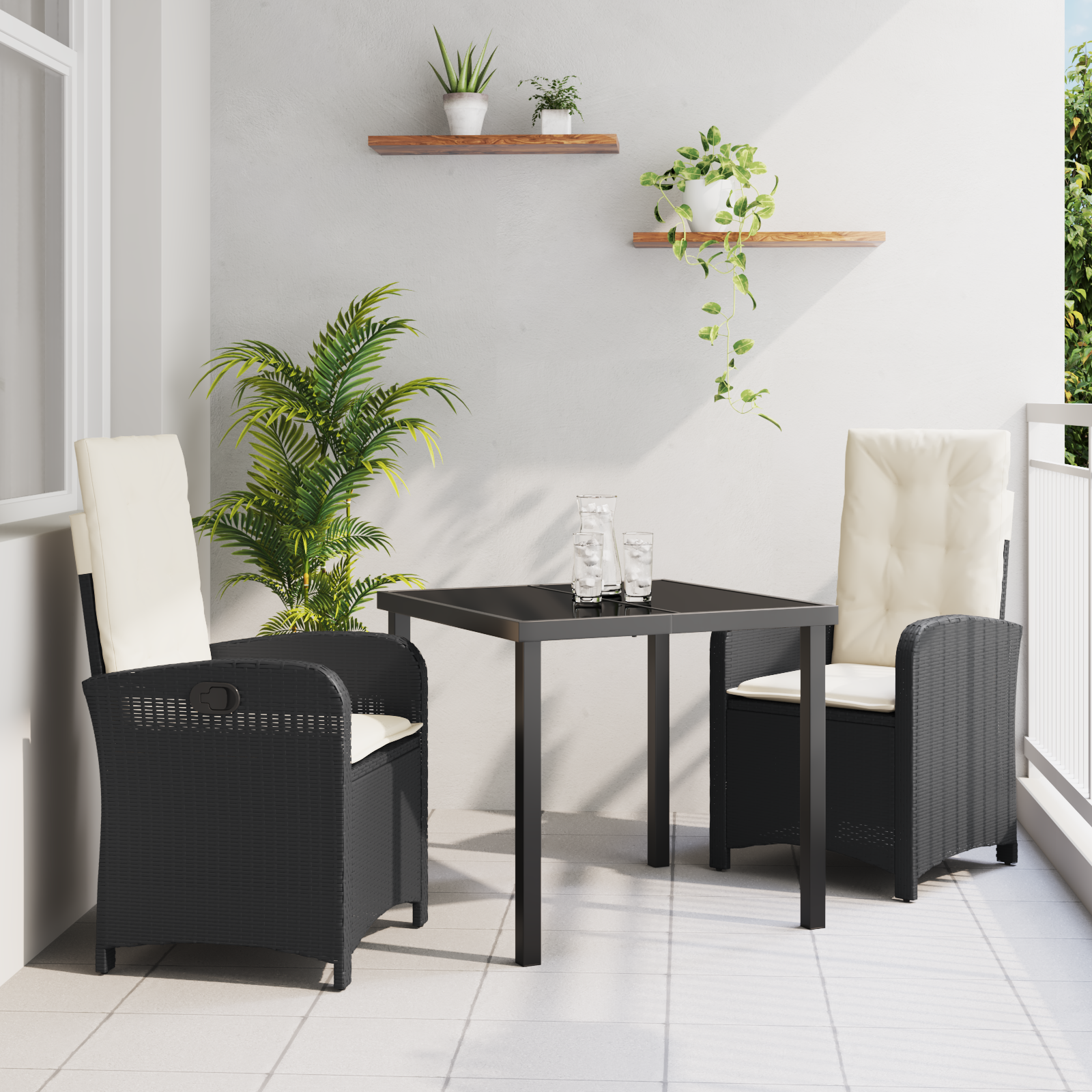 Thumbnail - vidaXL 3-teiliges Garten-Essenset mit Kissen Schwarz Poly-Rattan