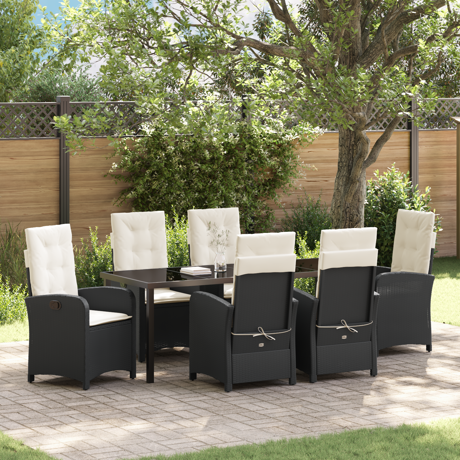 Thumbnail - vidaXL 7-teiliges Garten-Essbereich-Set mit Kissen Schwarz Poly Rattan