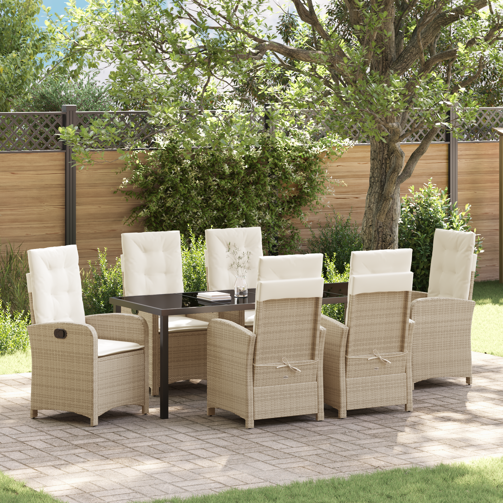Thumbnail - vidaXL 7-teiliges Garten-Dining-Set mit Kissen aus beigem Poly Rattan