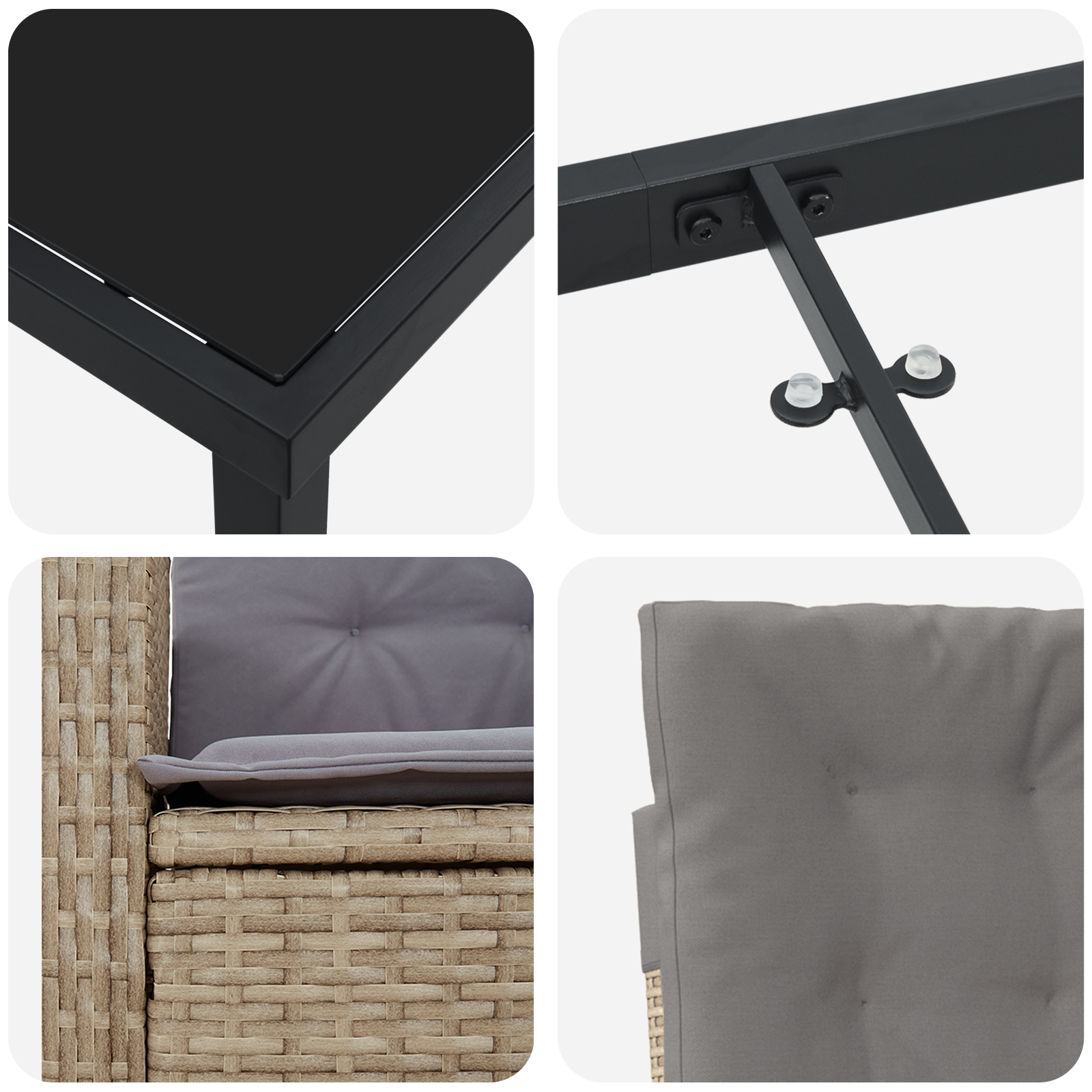 Conjunto de Jantar de Jardim 3 Peças com Almofadas Bege Rattan Poliéster