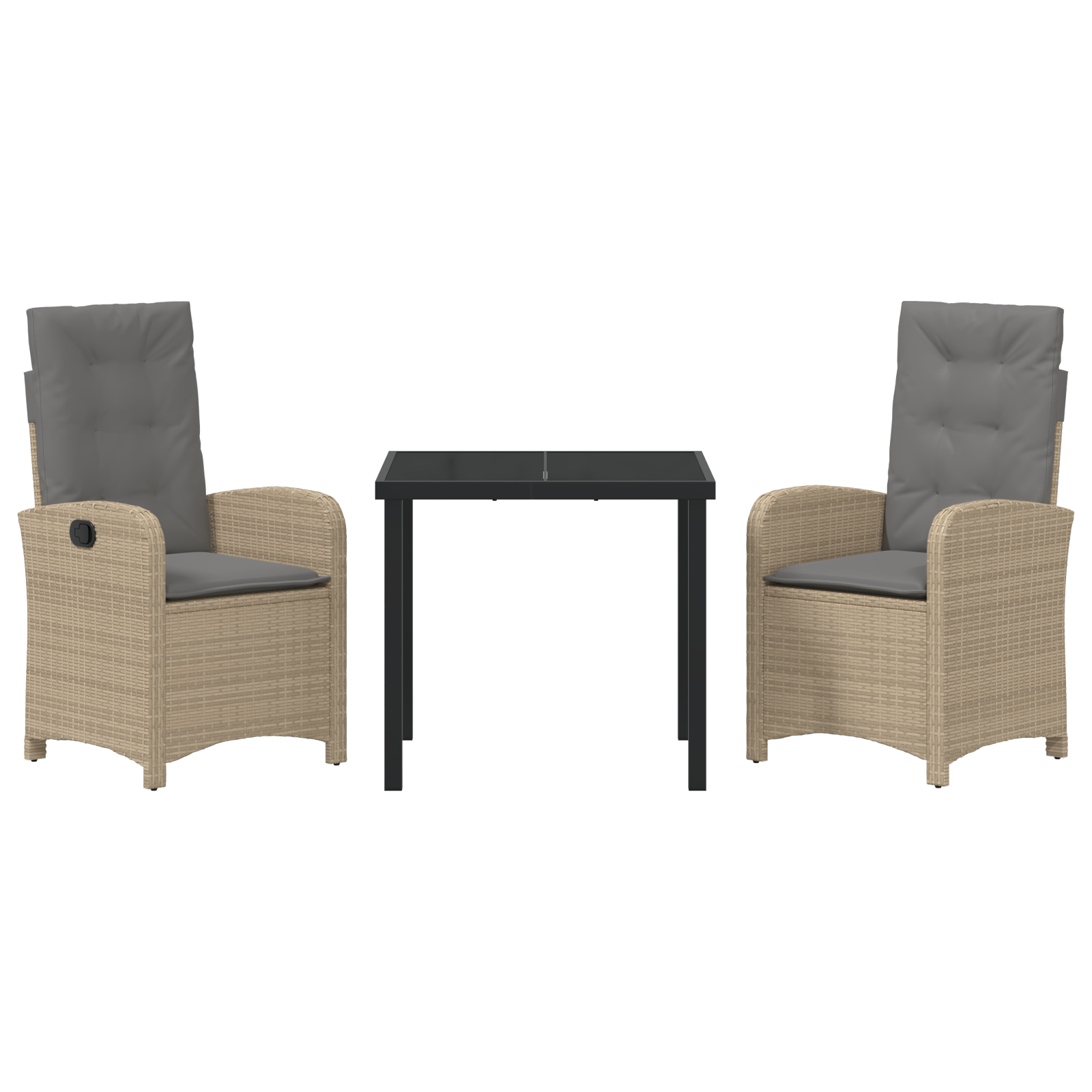 Conjunto de Jantar de Jardim 3 Peças com Almofadas Bege Rattan Poliéster