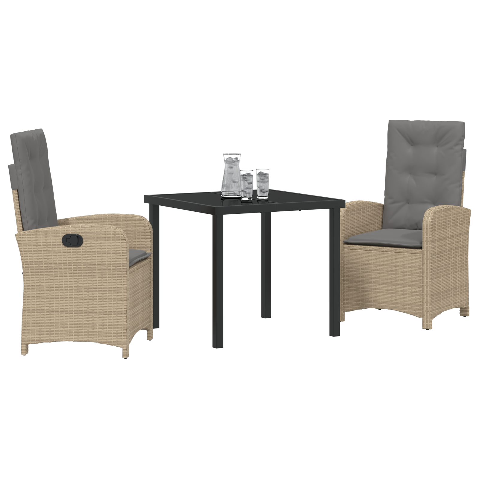 Conjunto de Jantar de Jardim 3 Peças com Almofadas Bege Rattan Poliéster