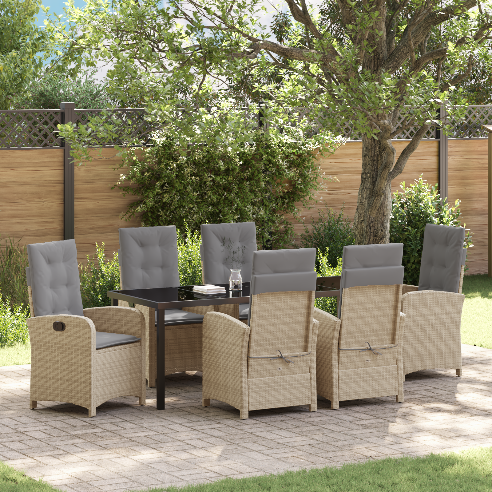 Thumbnail - vidaXL 7-teiliges Garten-Esszimmer-Set mit Kissen - Beige Poly Rattan