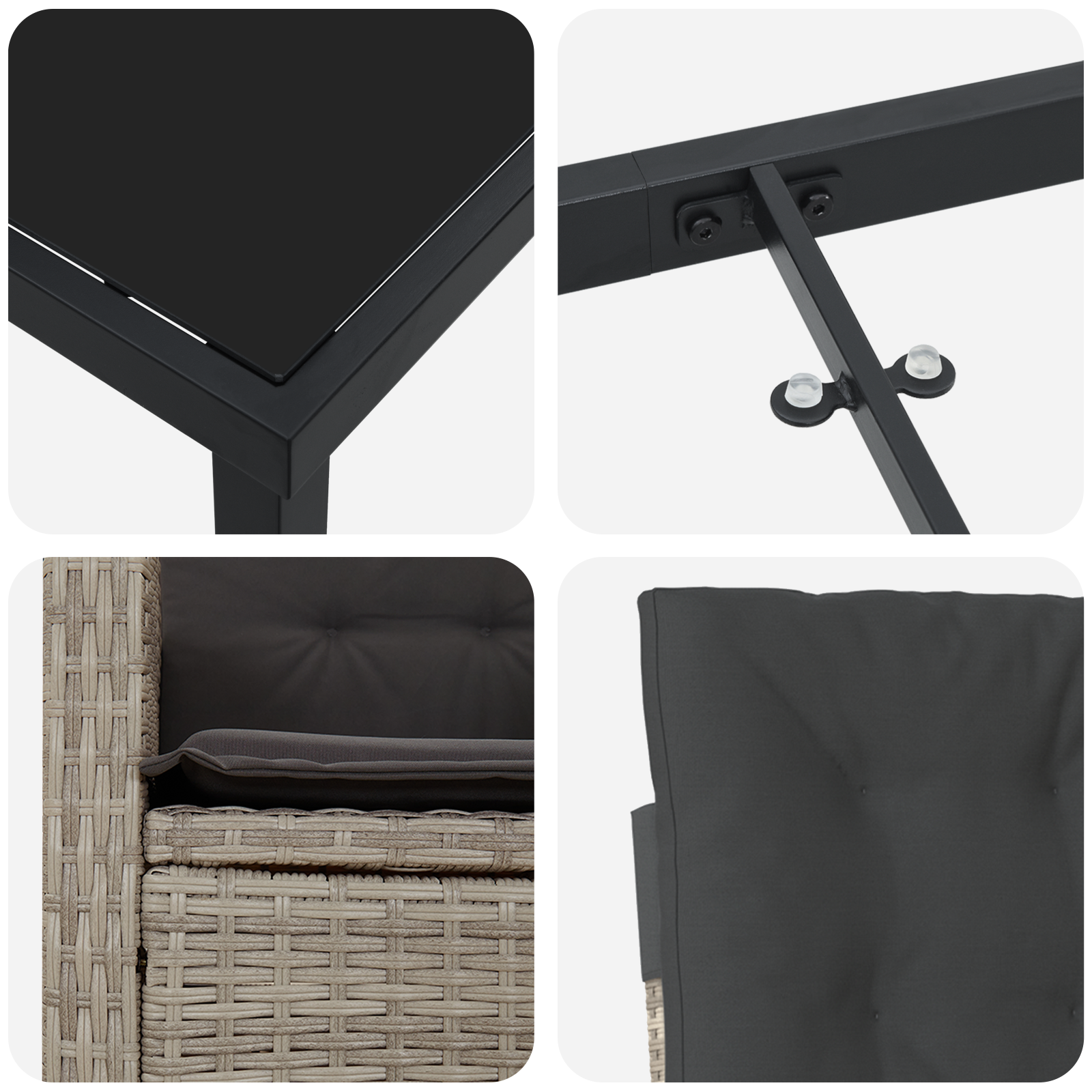Conjunto de Jantar de Jardim de 7 Peças com Almofadas Cinza Claro em Rattan Poliéster
