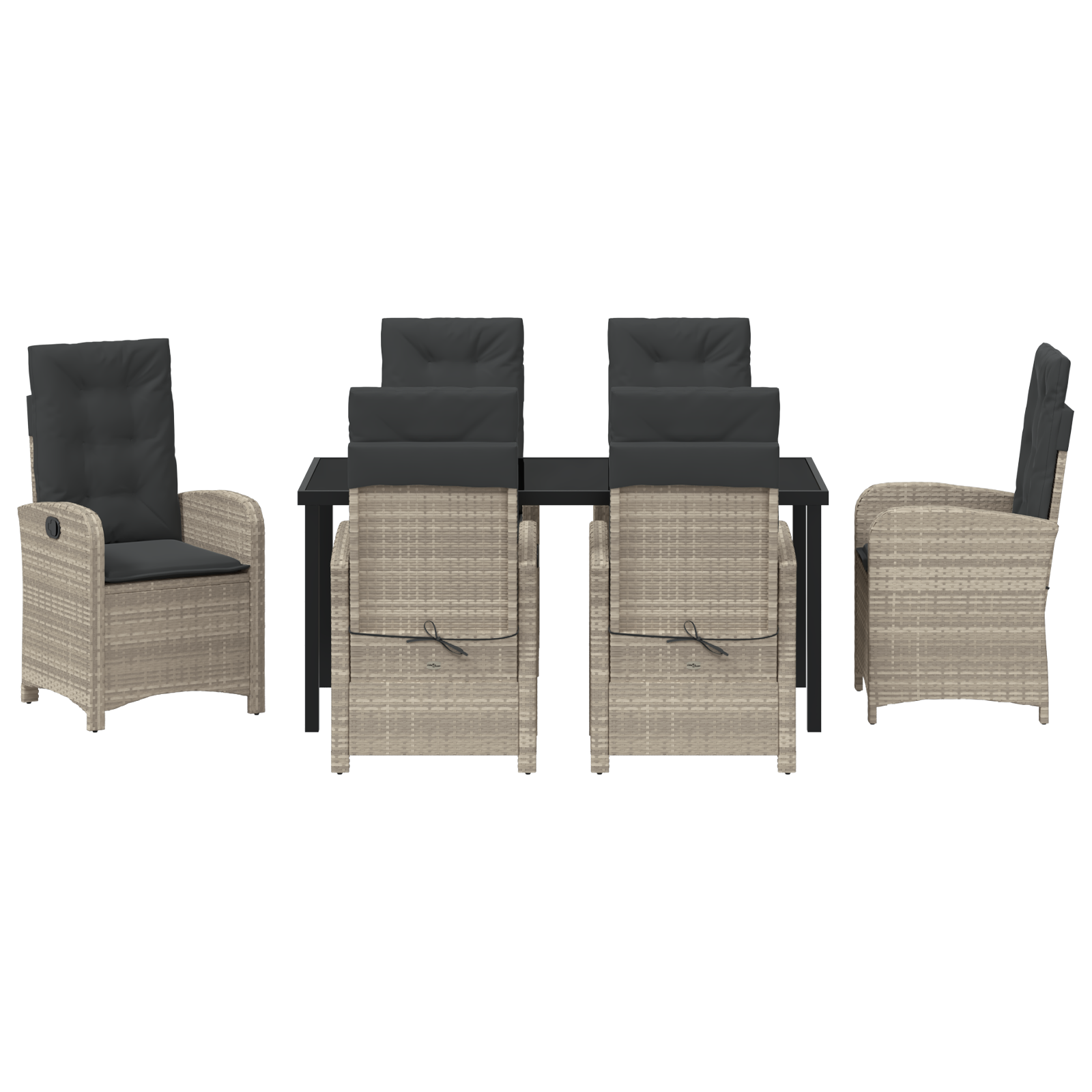 Conjunto de Jantar de Jardim de 7 Peças com Almofadas Cinza Claro em Rattan Poliéster