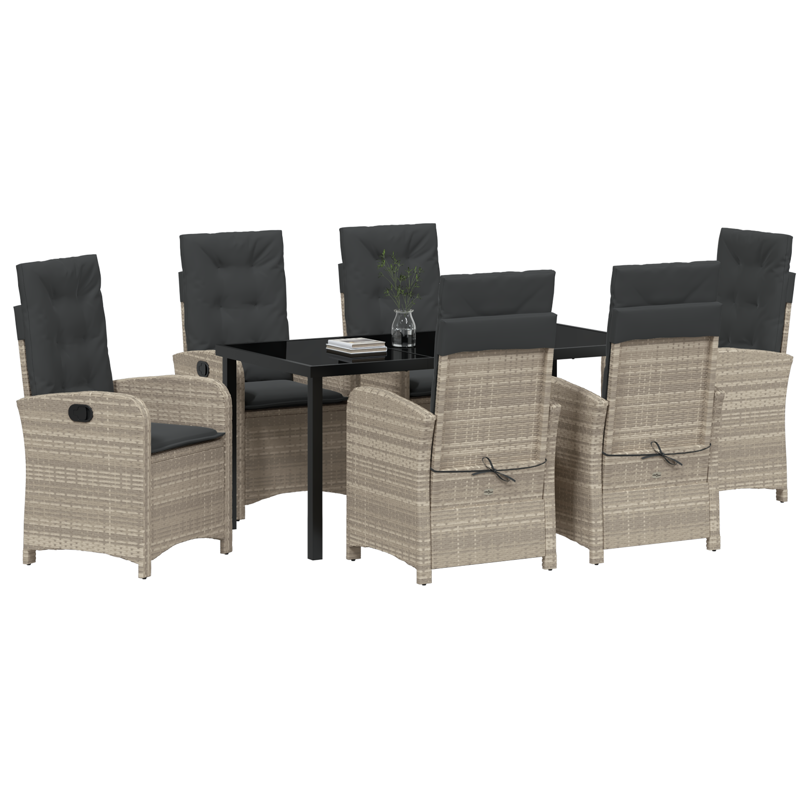Conjunto de Jantar de Jardim de 7 Peças com Almofadas Cinza Claro em Rattan Poliéster