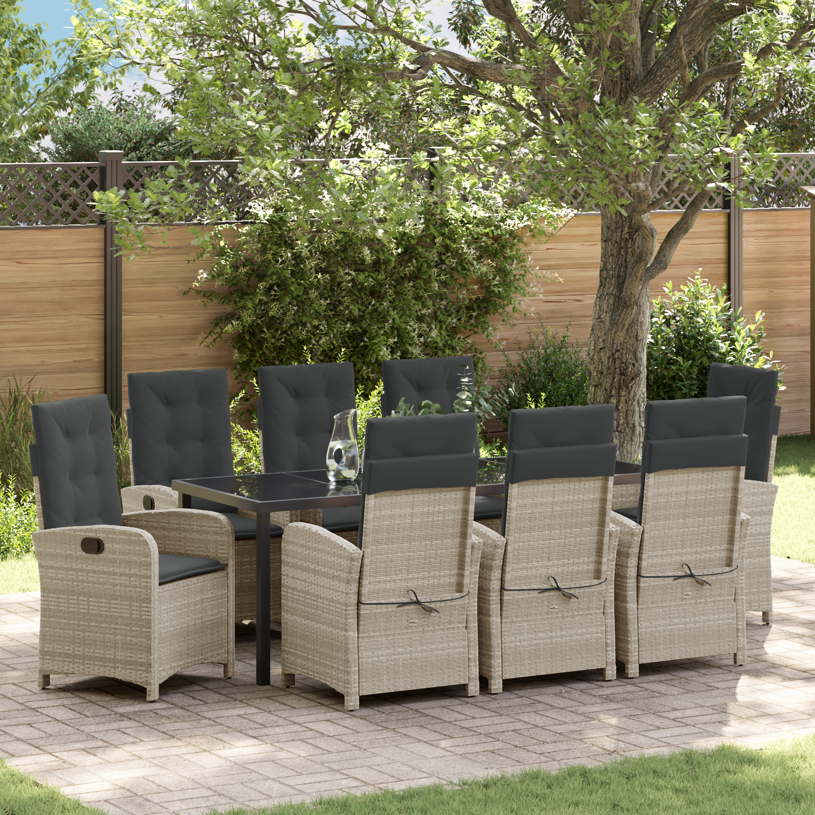 Thumbnail - vidaXL 9-teiliges Gartenset mit Kissen Hellgrau Poly-Rattan