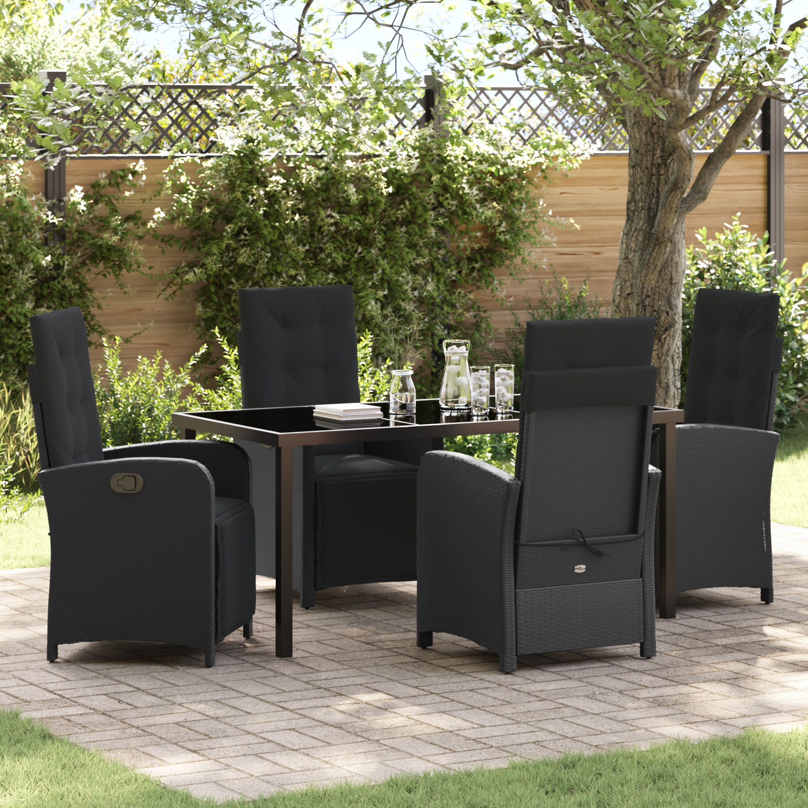 Thumbnail - vidaXL 5-teiliges Garten-Esszimmer Set mit Kissen in Schwarz aus Poly-Rattan