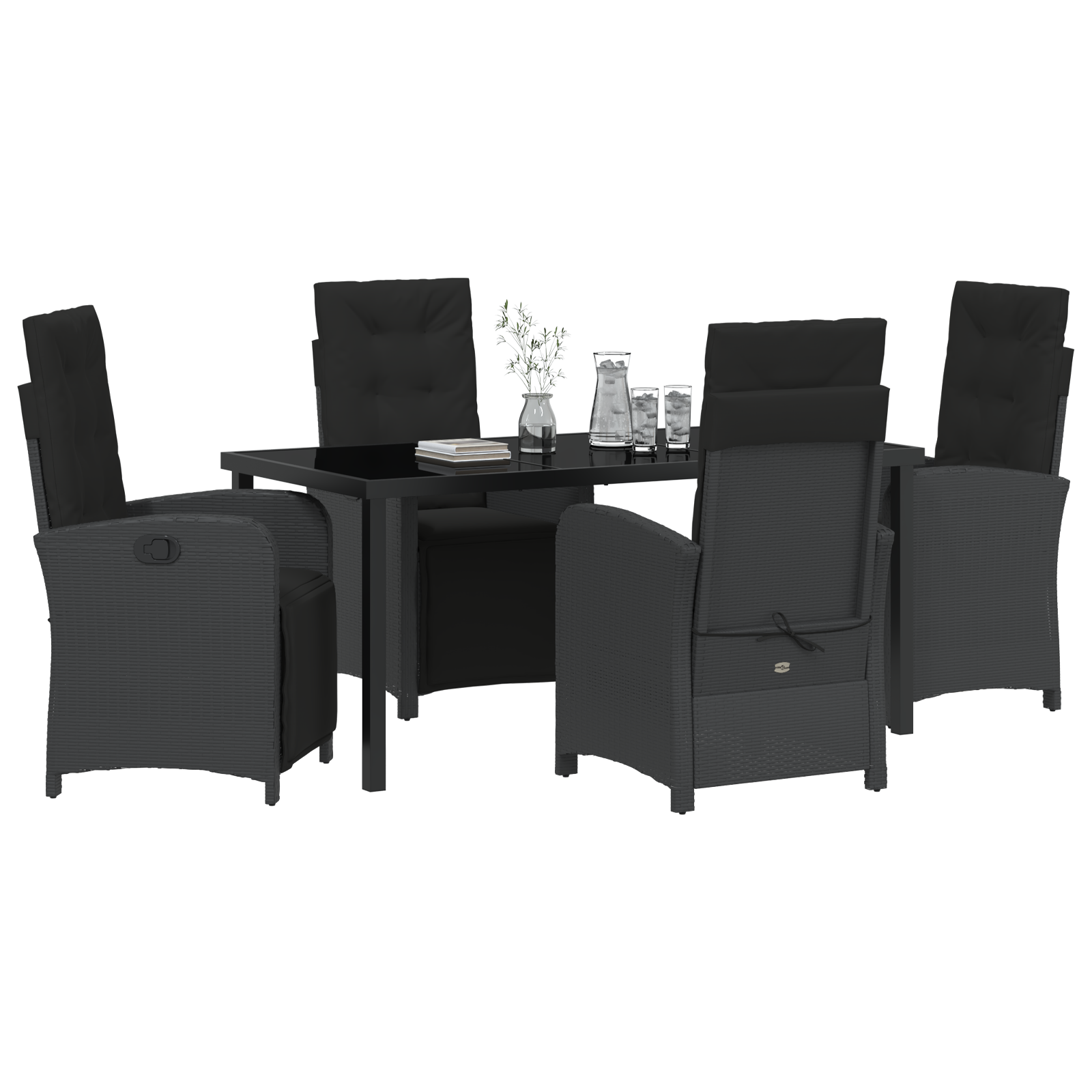 Thumbnail - vidaXL 5-teiliges Garten-Esszimmer Set mit Kissen in Schwarz aus Poly-Rattan