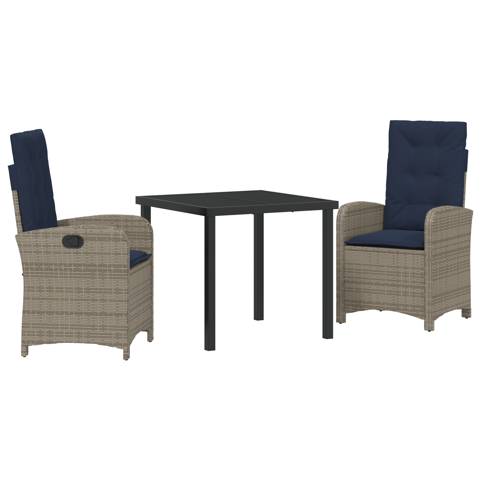 3 Piece Garden Dining Set with Cushions - Grey Poly Rattan - Image 2