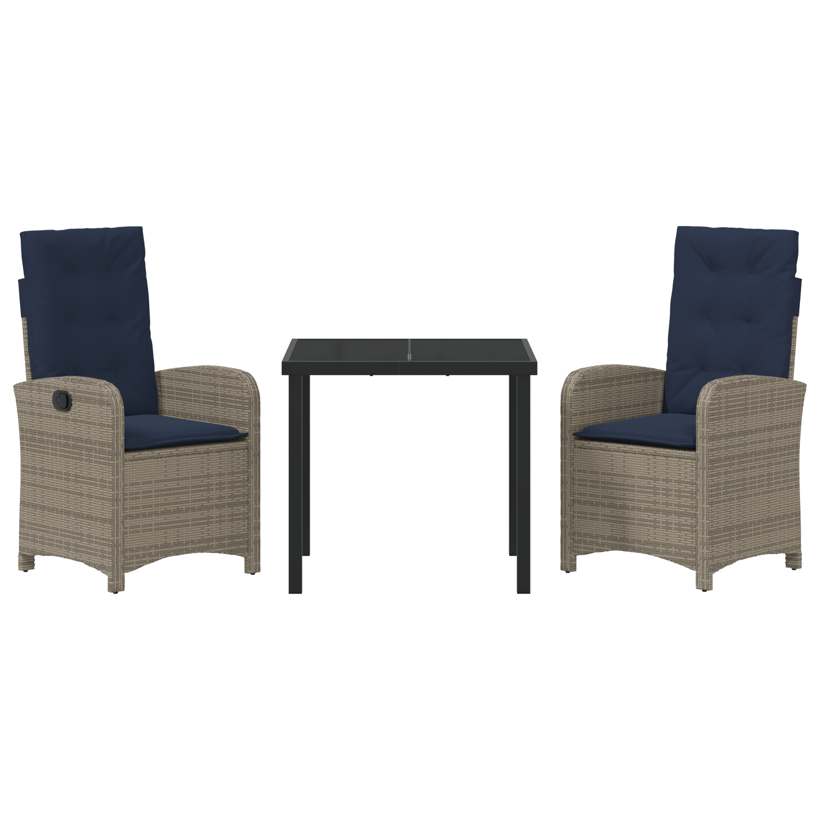 3 Piece Garden Dining Set with Cushions - Grey Poly Rattan - Image 7