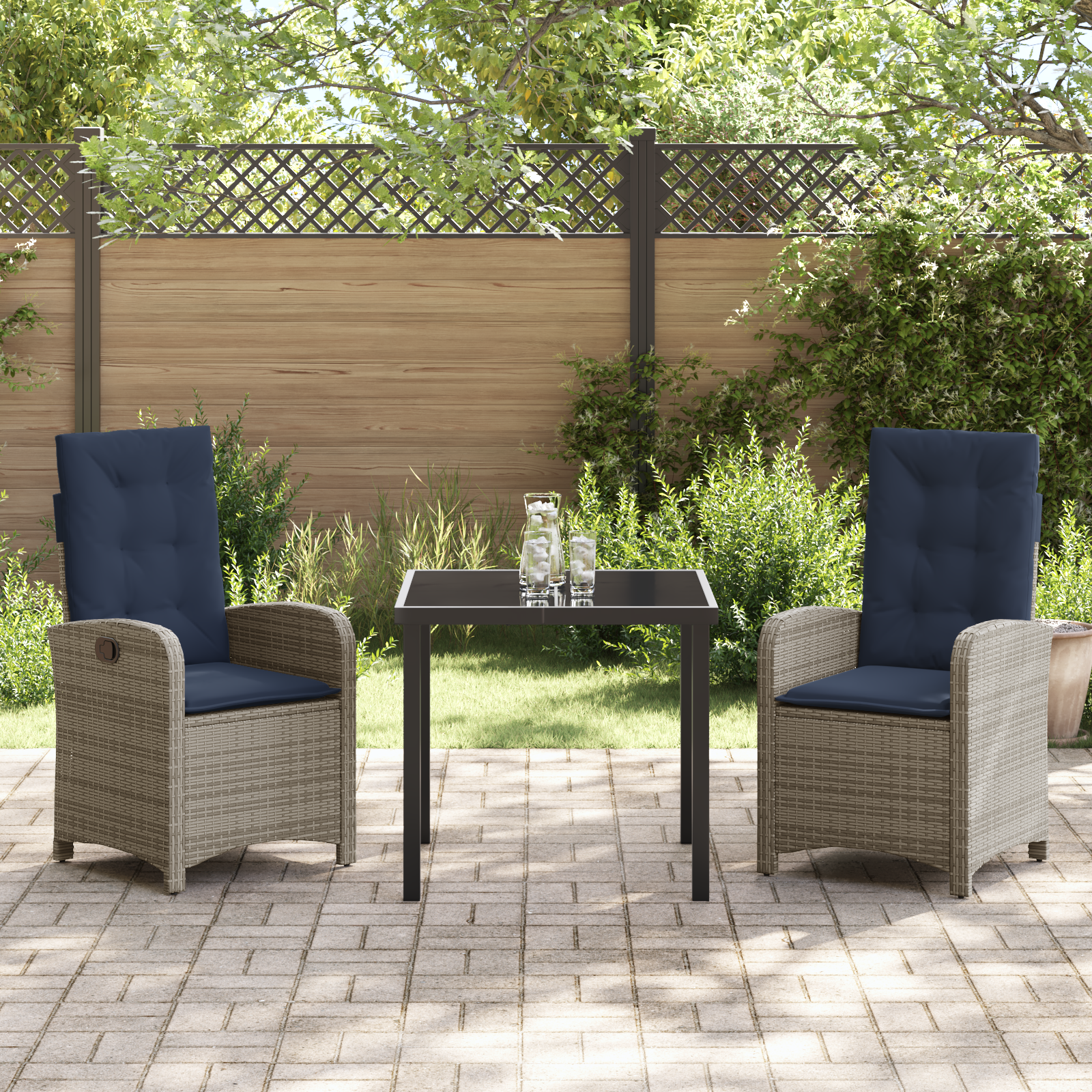 3 Piece Garden Dining Set with Cushions - Grey Poly Rattan - Image 4